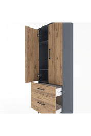 Arges Dolap 3 Raflı 2 Çekmeceli 2 Kapaklı 60x30x163 Antrasit-Çam