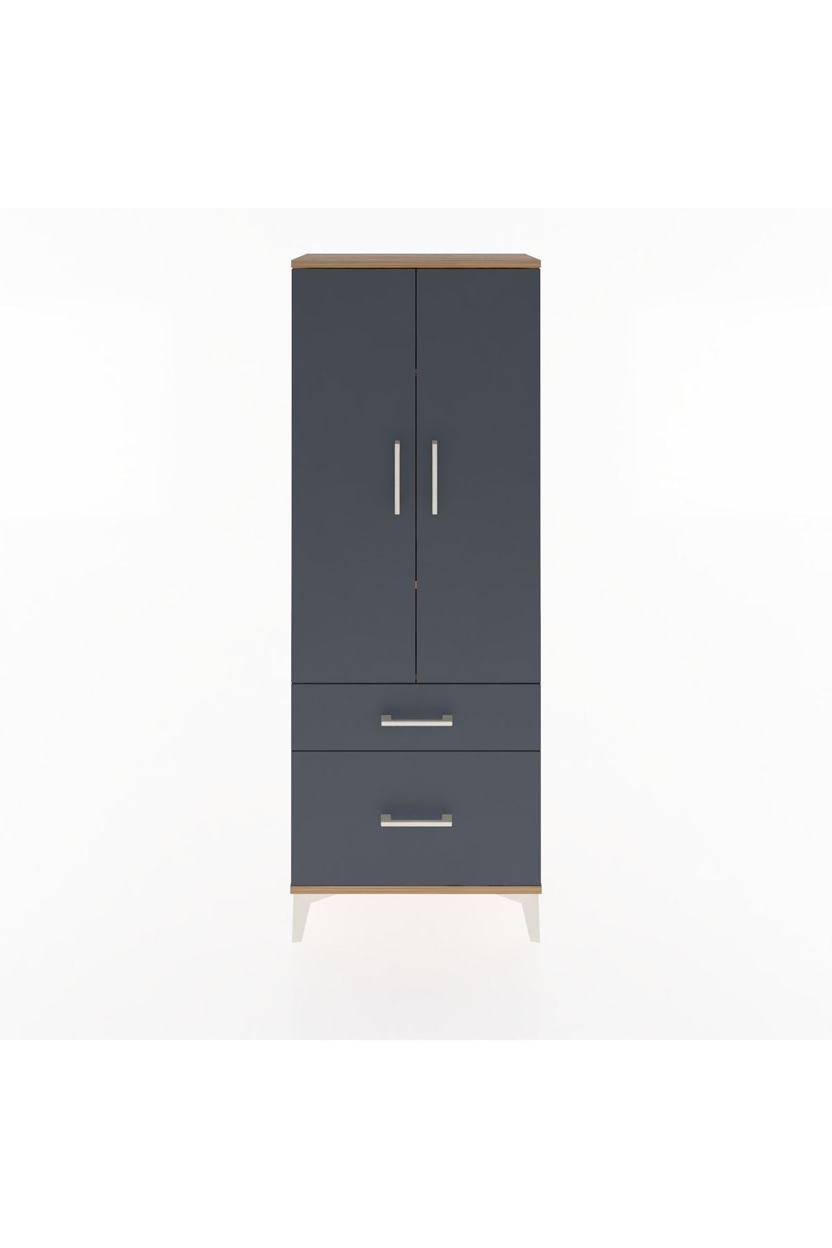 Arges Dolap 3 Raflı 2 Çekmeceli 2 Kapaklı 60x30x163 Çam-Antrasit