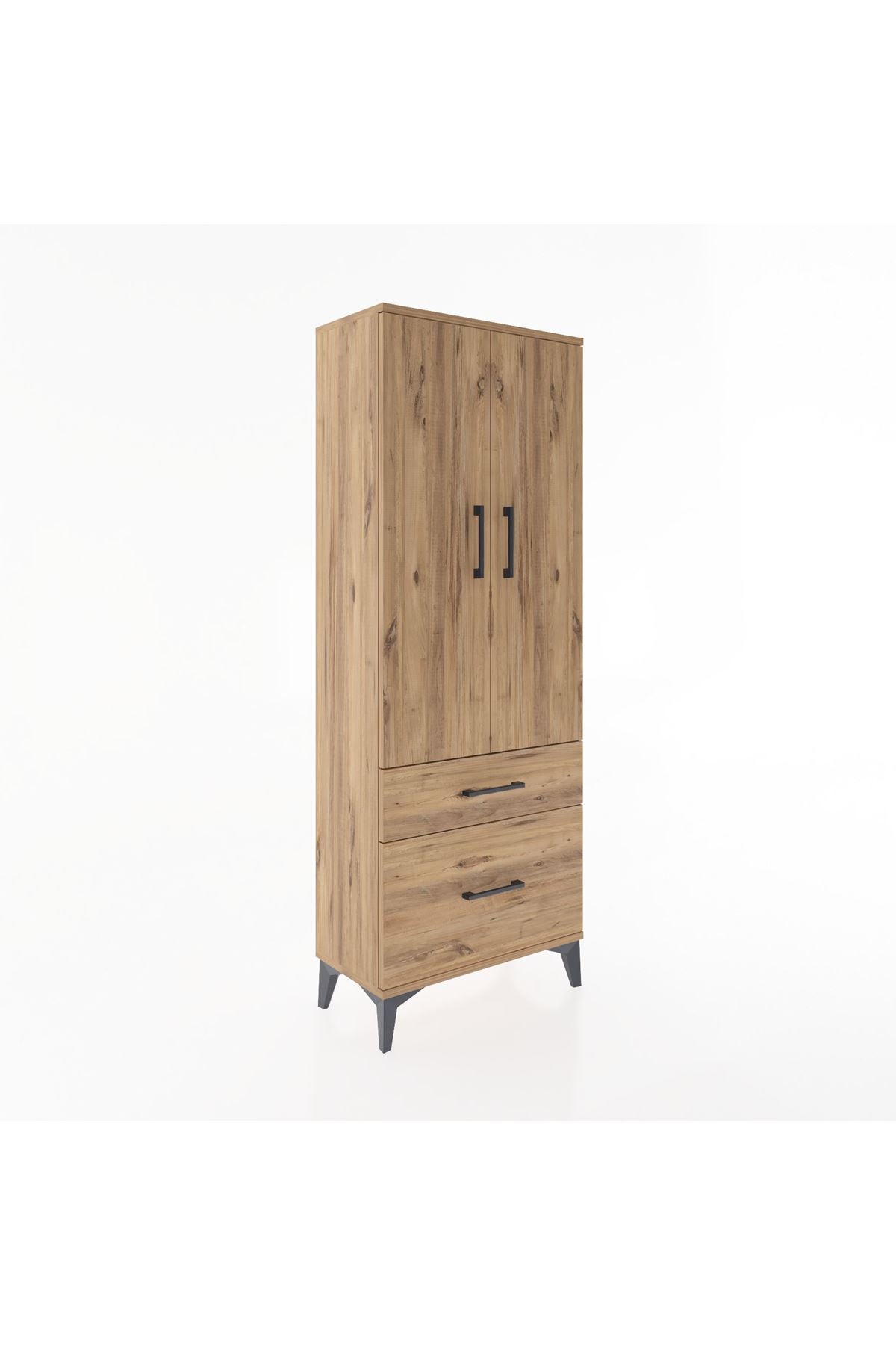 Arges Dolap 3 Raflı 2 Çekmeceli 2 Kapaklı 60x30x163 Çam-Çam