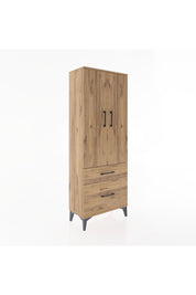 Arges Dolap 3 Raflı 2 Çekmeceli 2 Kapaklı 60x30x163 Çam-Çam