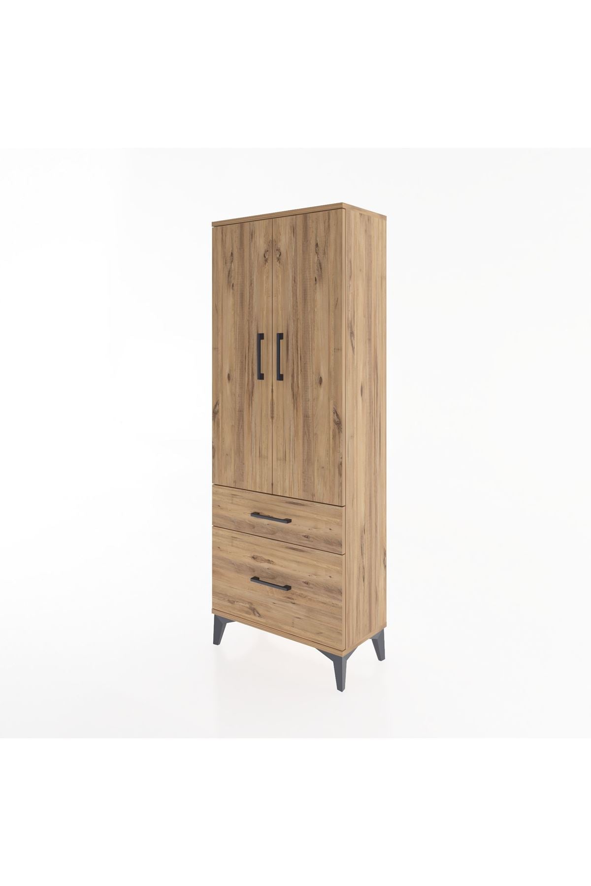 Arges Dolap 3 Raflı 2 Çekmeceli 2 Kapaklı 60x30x163 Çam-Çam