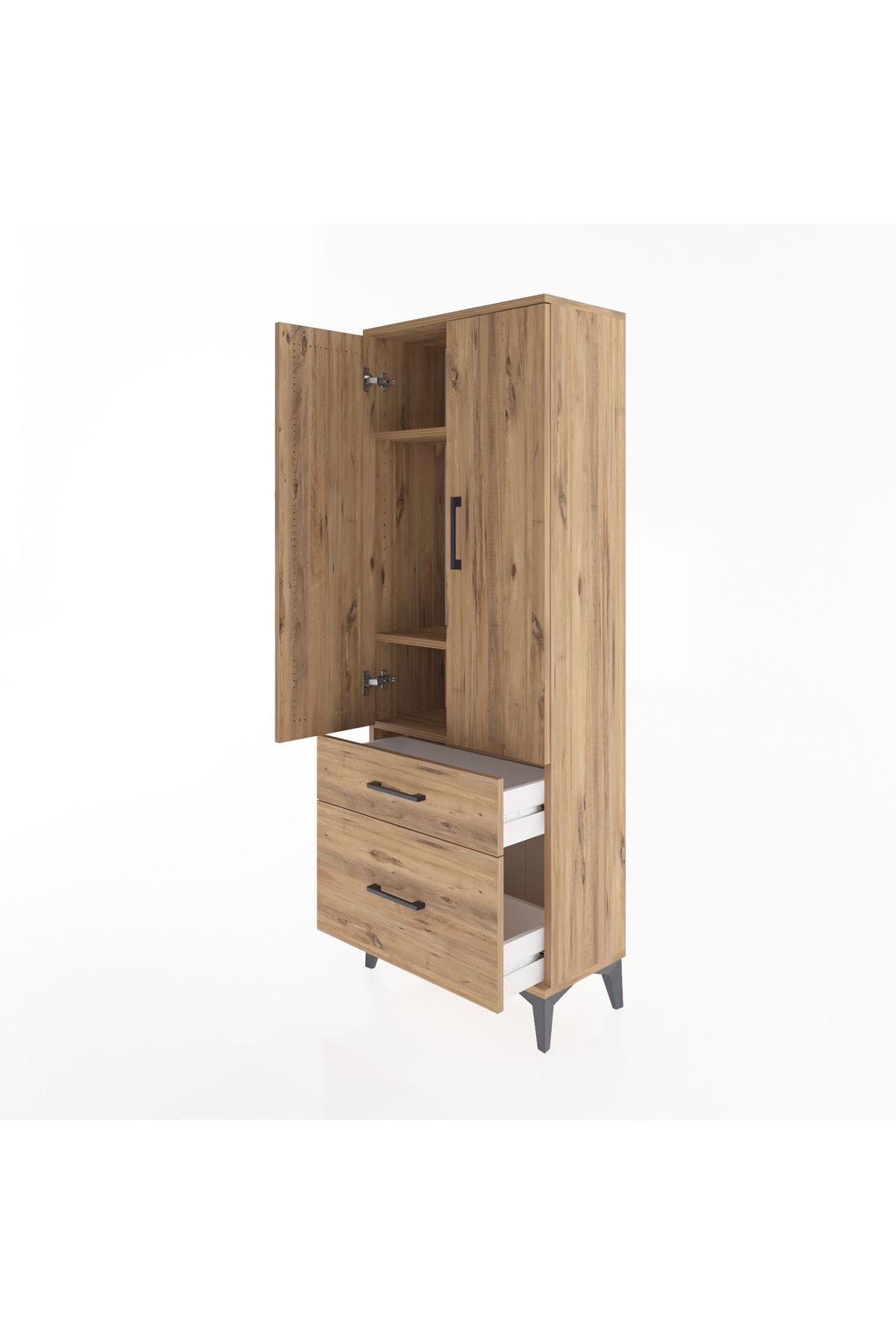 Arges Dolap 3 Raflı 2 Çekmeceli 2 Kapaklı 60x30x163 Çam-Çam