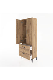 Arges Dolap 3 Raflı 2 Çekmeceli 2 Kapaklı 60x30x163 Çam-Çam