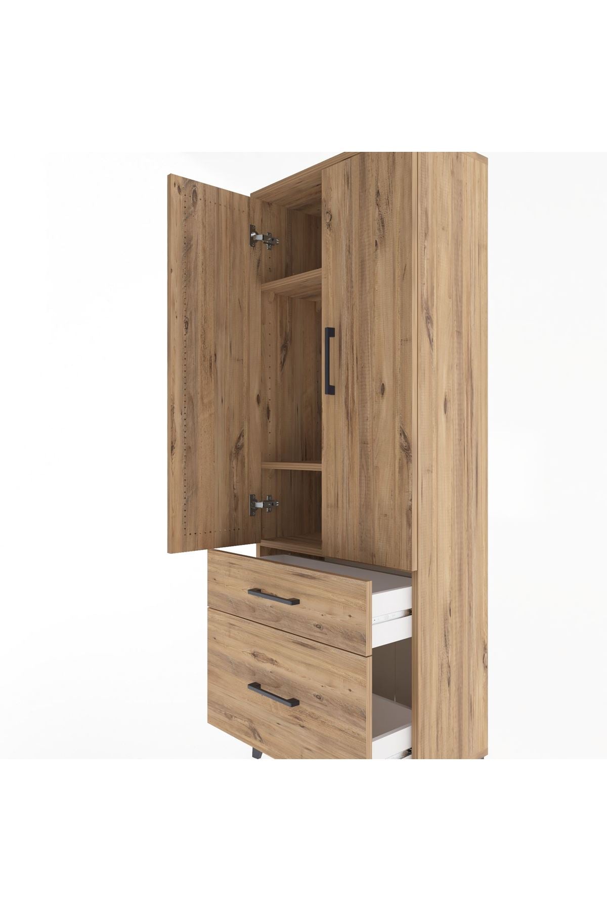 Arges Dolap 3 Raflı 2 Çekmeceli 2 Kapaklı 60x30x163 Çam-Çam