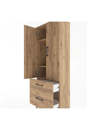 Arges Dolap 3 Raflı 2 Çekmeceli 2 Kapaklı 60x30x163 Çam-Çam