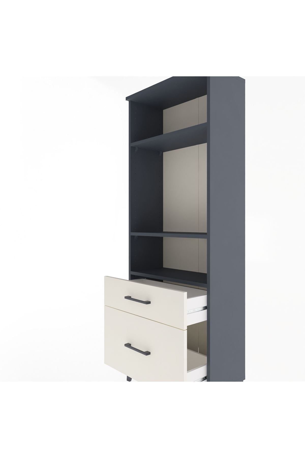 Arges Dolap 3 Raflı 2 Çekmeceli 60x30x163 Antrasit-Aytaşı