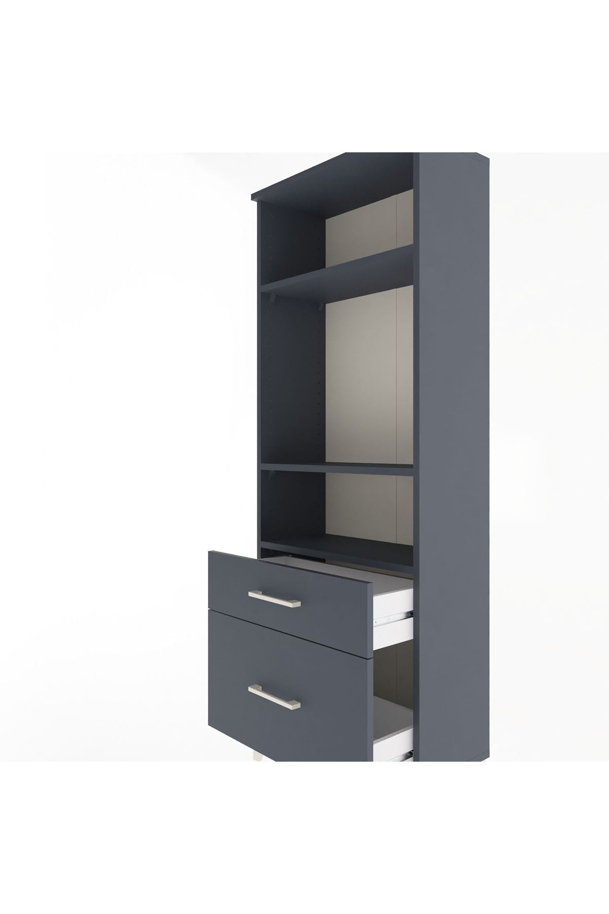Arges Dolap 3 Raflı 2 Çekmeceli 60x30x163 Antrasit-Antrasit