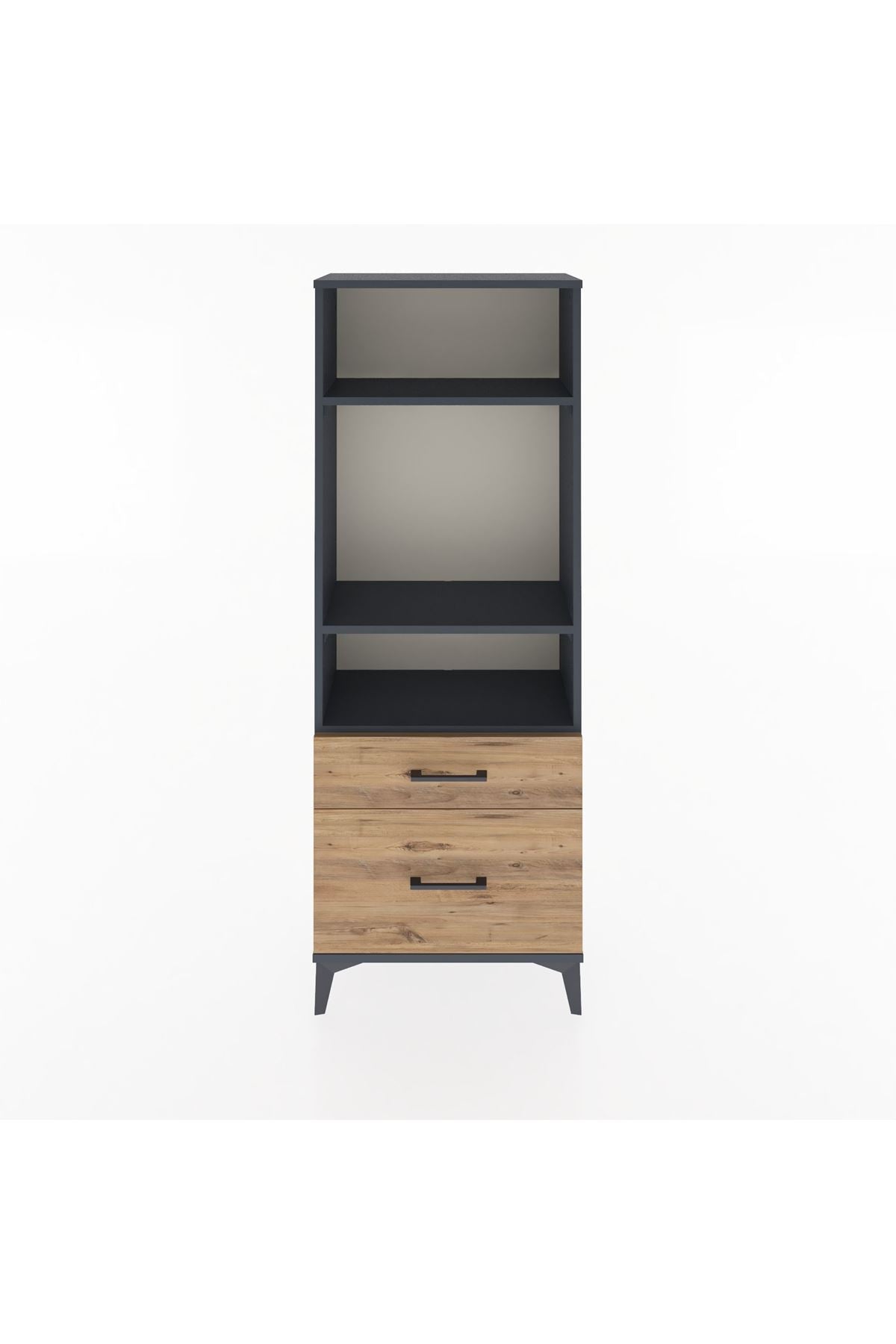 Arges Dolap 3 Raflı 2 Çekmeceli 60x30x163 Antrasit-Çam