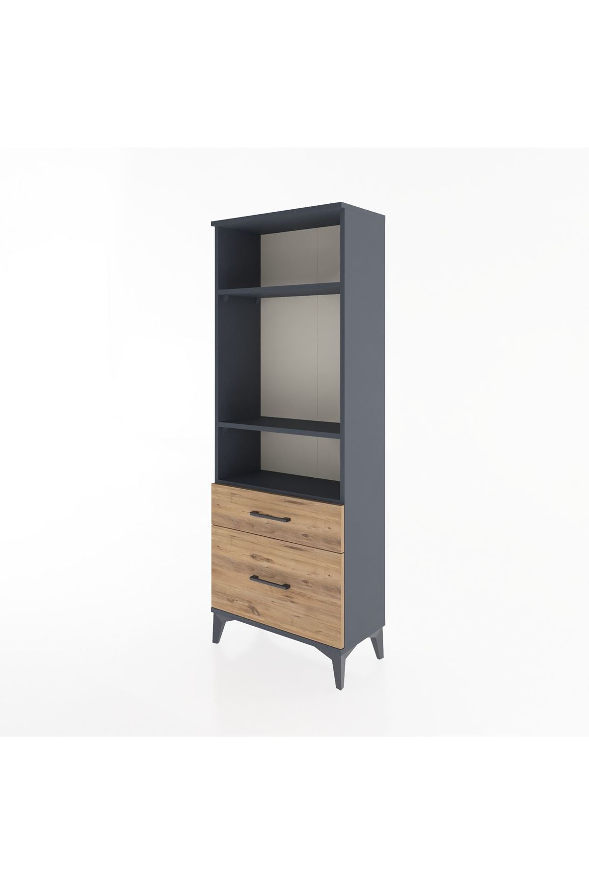 Arges Dolap 3 Raflı 2 Çekmeceli 60x30x163 Antrasit-Çam