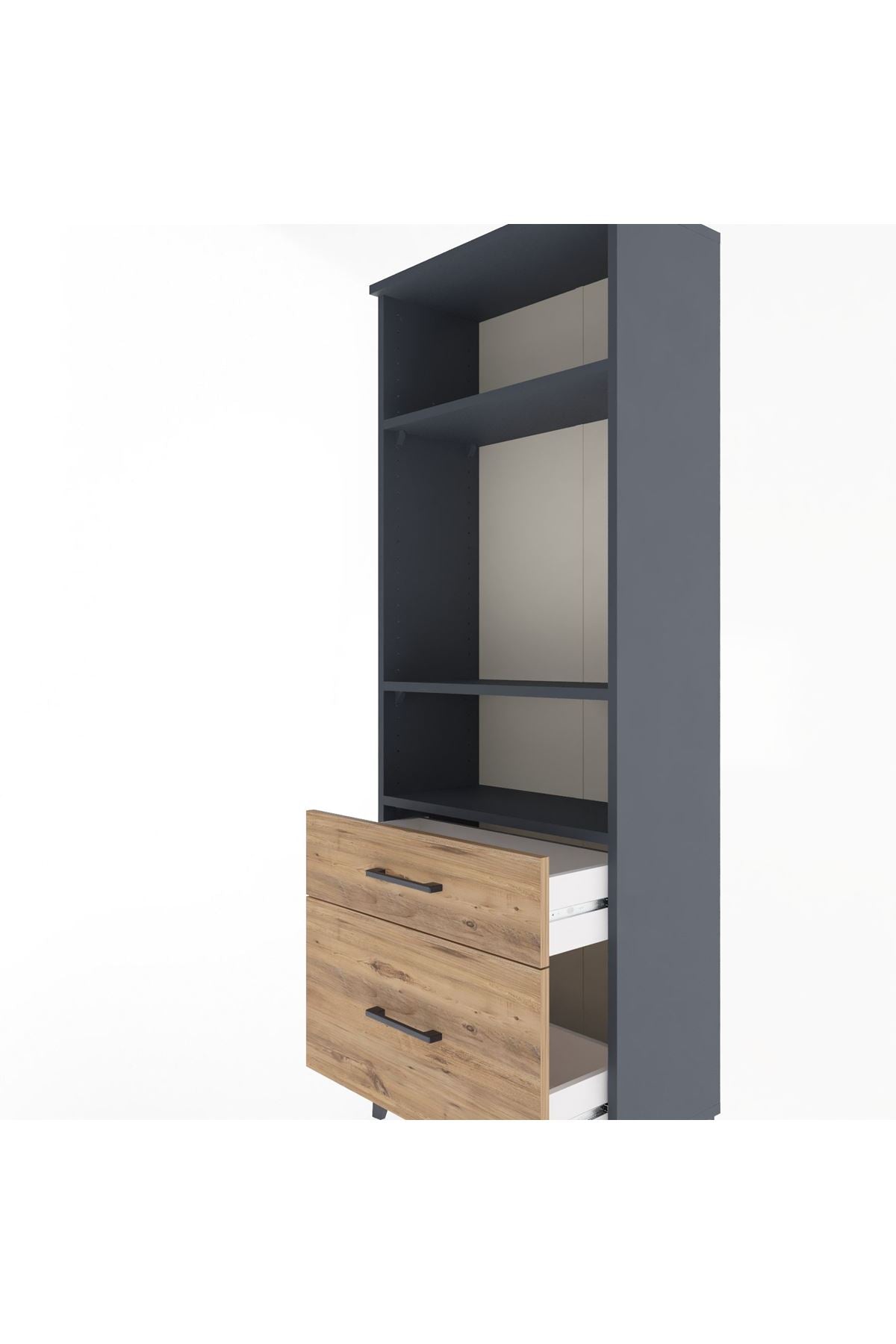 Arges Dolap 3 Raflı 2 Çekmeceli 60x30x163 Antrasit-Çam