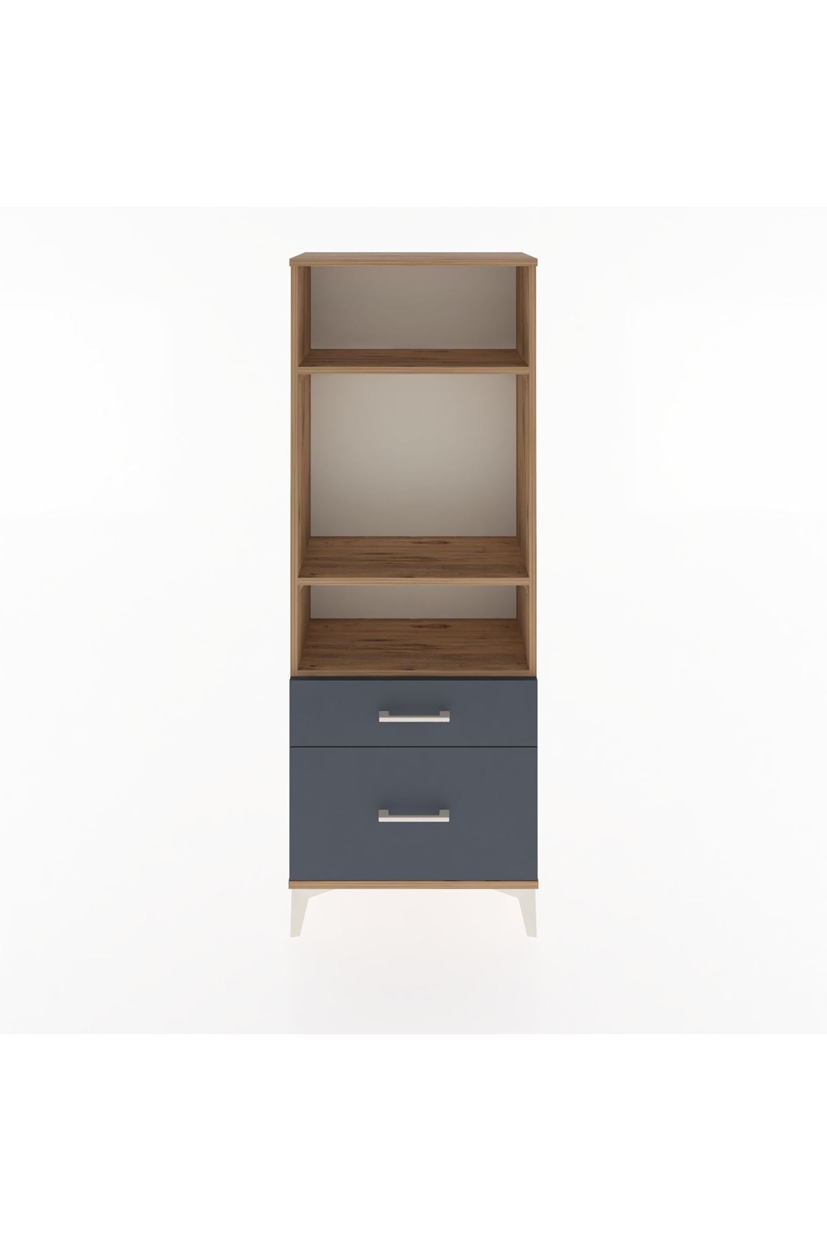 Arges Dolap 3 Raflı 2 Çekmeceli 60x30x163 Çam-Antrasit