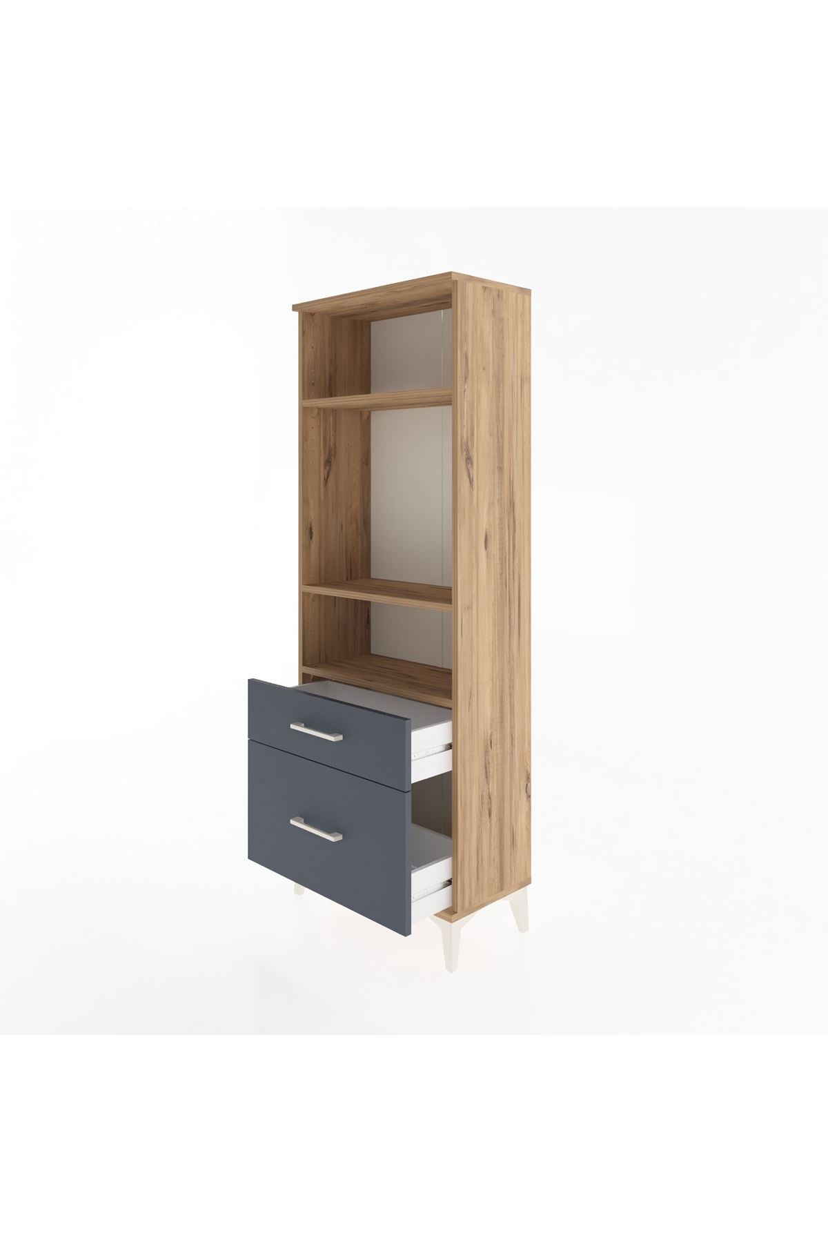 Arges Dolap 3 Raflı 2 Çekmeceli 60x30x163 Çam-Antrasit