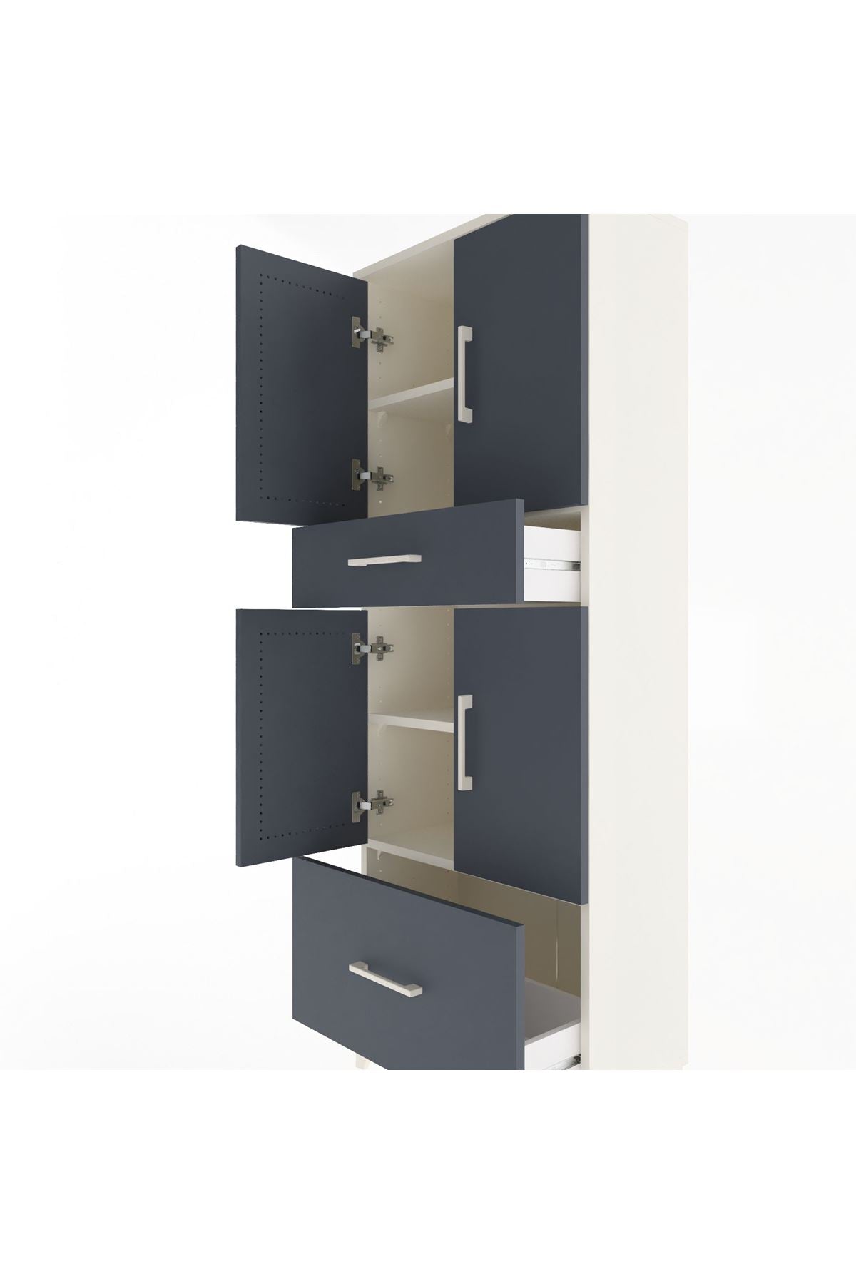 Arges Dolap 4 Raflı 2 Çekmeceli 4 Kapaklı 60x30x163 Aytaşı-Antrasit