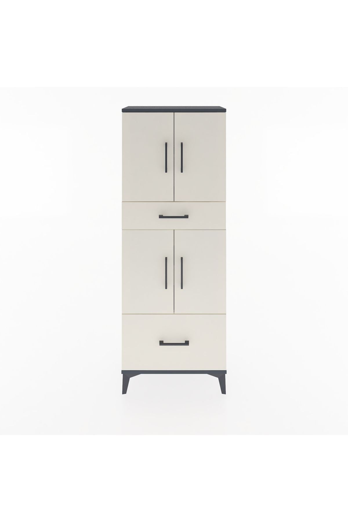 Arges Dolap 4 Raflı 2 Çekmeceli 4 Kapaklı 60x30x163 Antrasit-Aytaşı