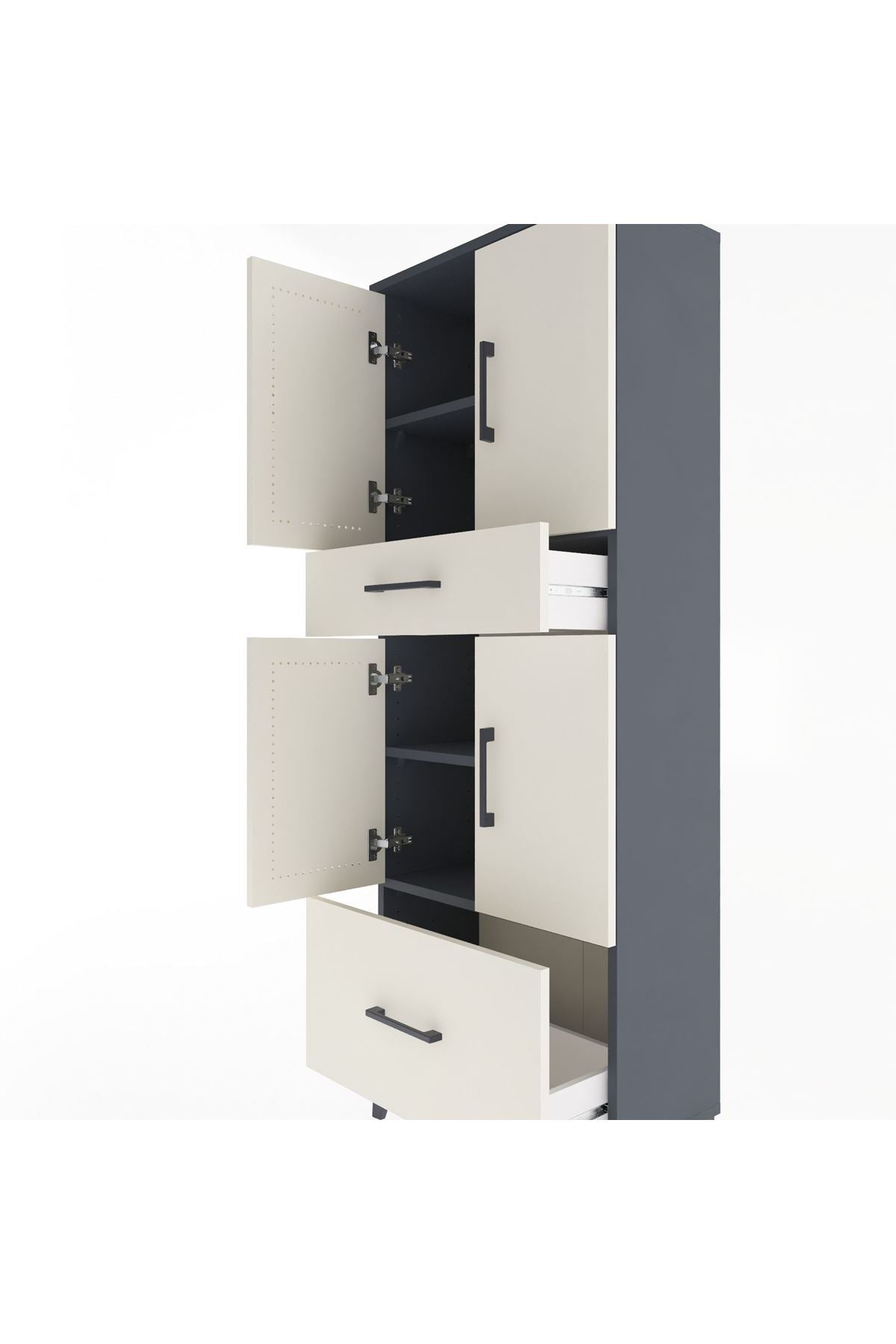 Arges Dolap 4 Raflı 2 Çekmeceli 4 Kapaklı 60x30x163 Antrasit-Aytaşı