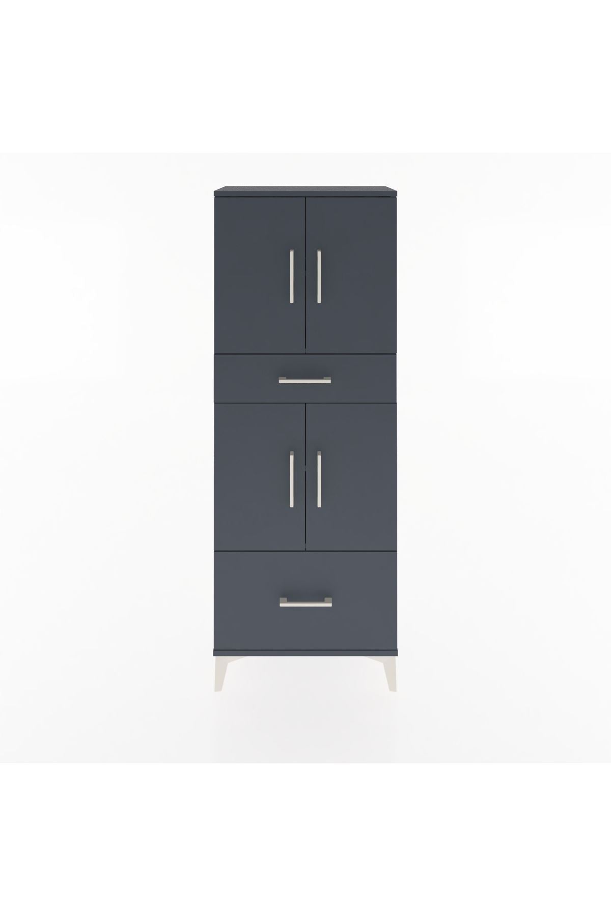 Arges Dolap 4 Raflı 2 Çekmeceli 4 Kapaklı 60x30x163 Antrasit-Antrasit