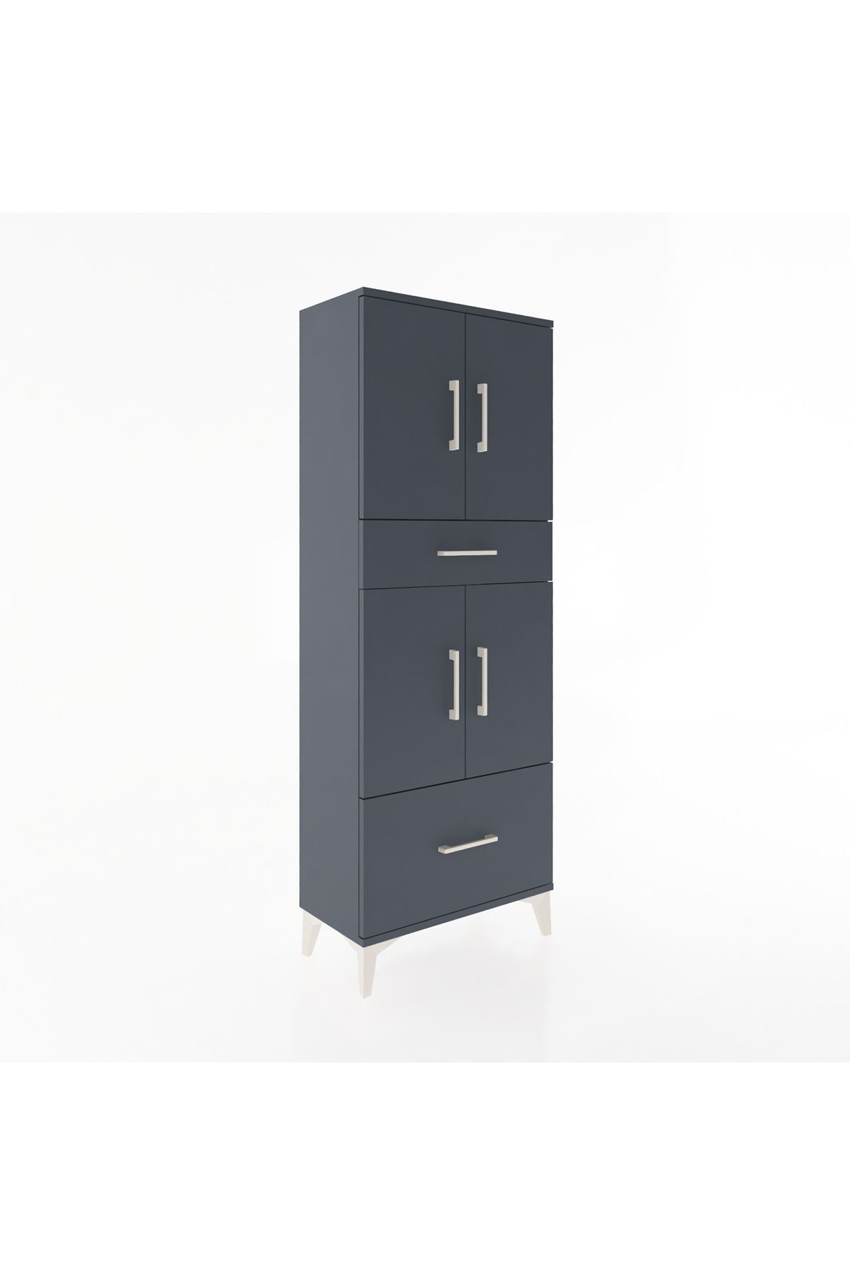 Arges Dolap 4 Raflı 2 Çekmeceli 4 Kapaklı 60x30x163 Antrasit-Antrasit