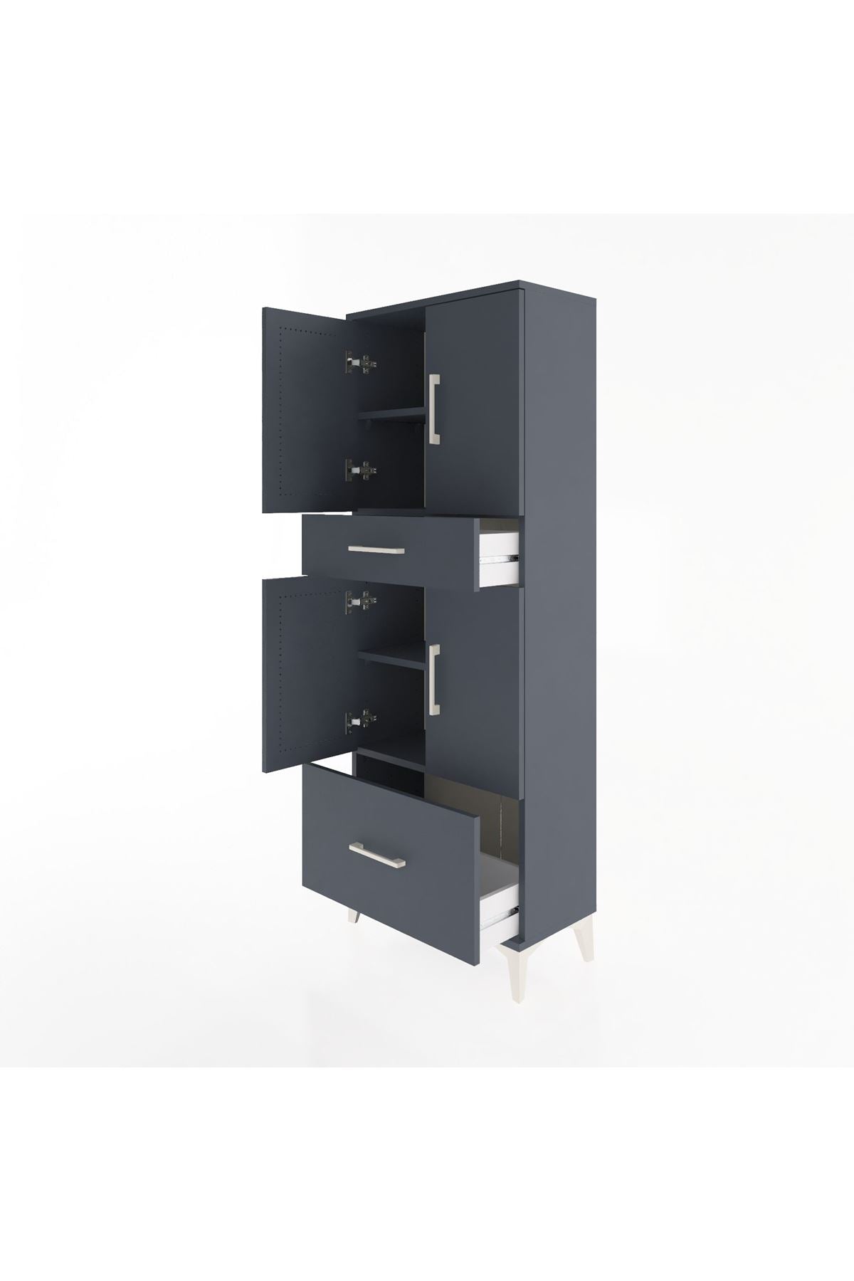 Arges Dolap 4 Raflı 2 Çekmeceli 4 Kapaklı 60x30x163 Antrasit-Antrasit