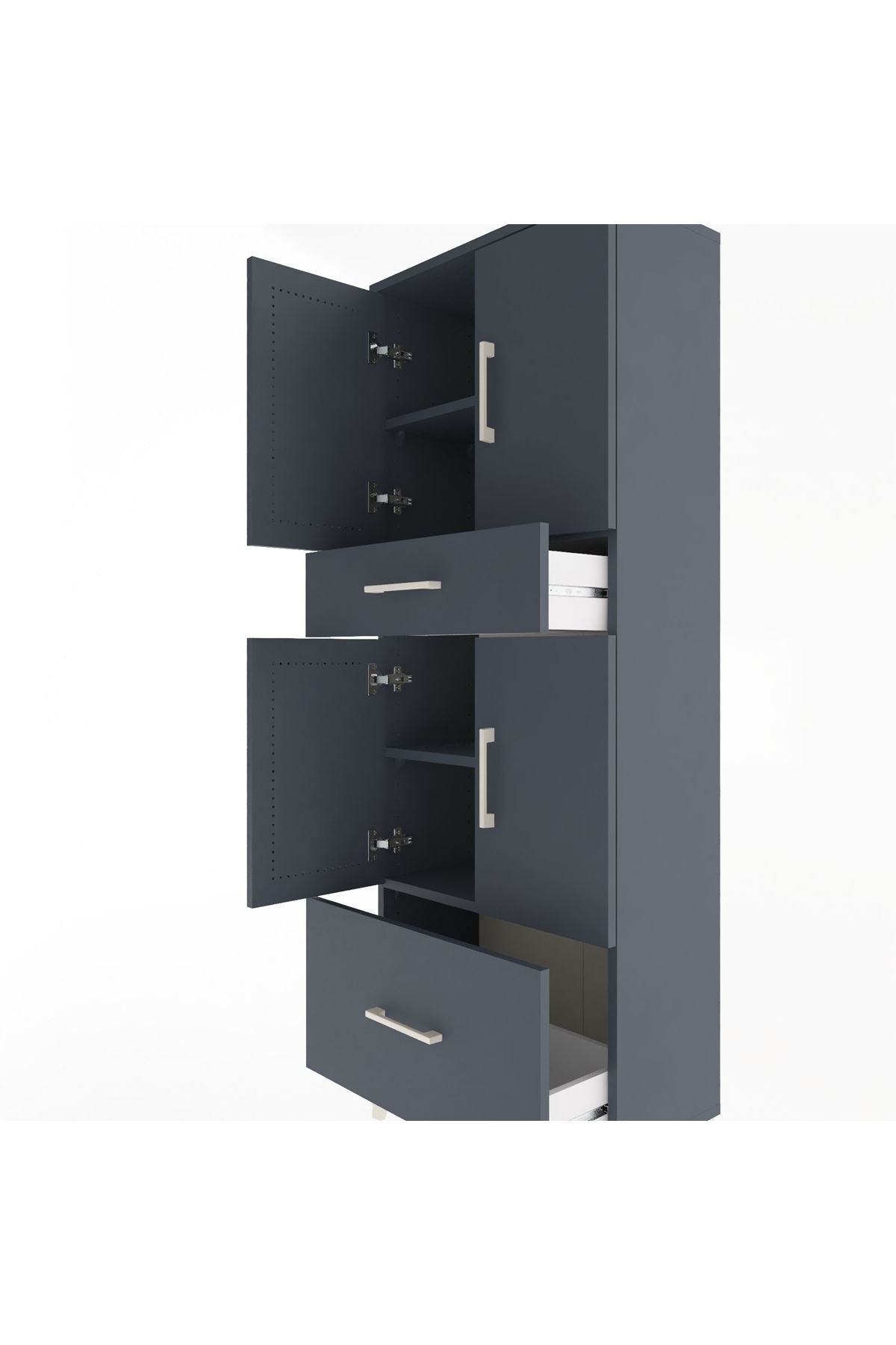 Arges Dolap 4 Raflı 2 Çekmeceli 4 Kapaklı 60x30x163 Antrasit-Antrasit