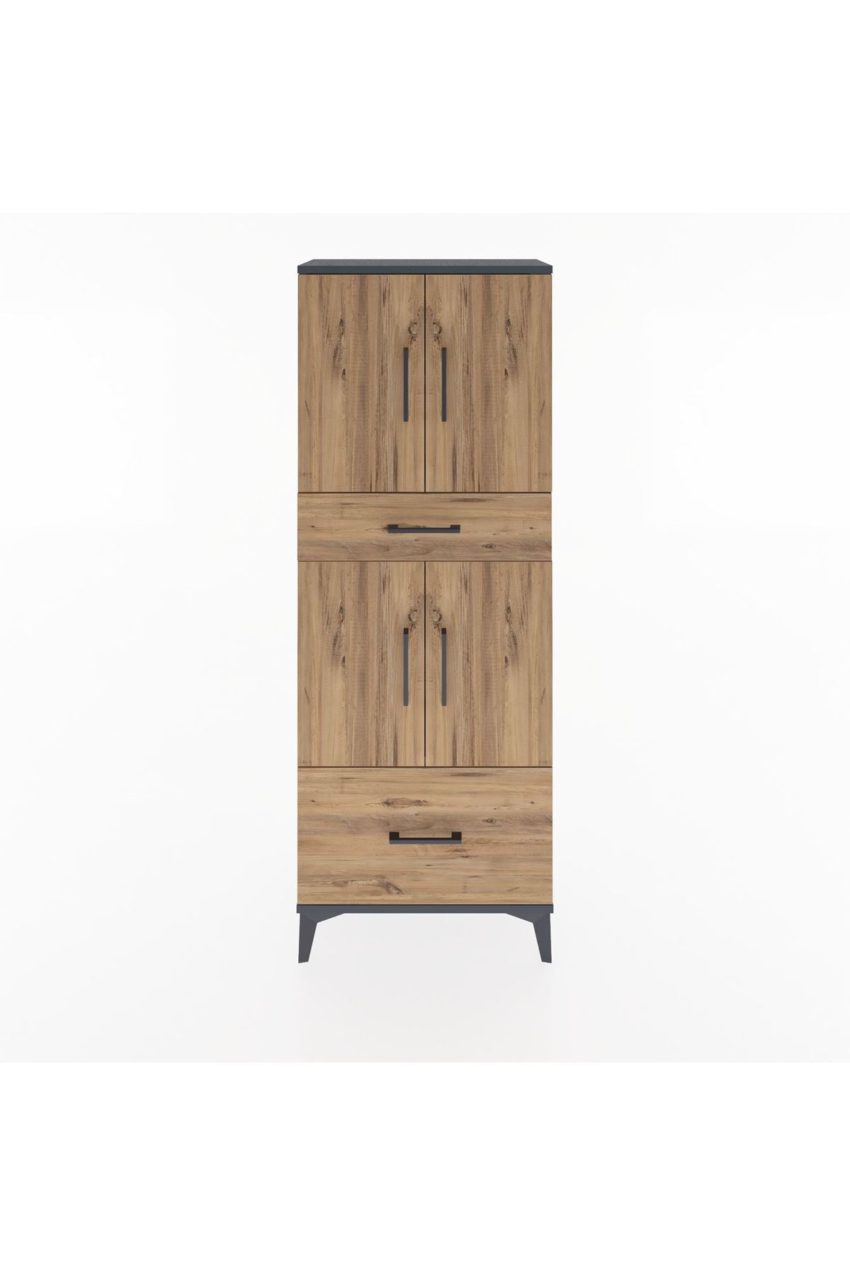 Arges Dolap 4 Raflı 2 Çekmeceli 4 Kapaklı 60x30x163 Antrasit-Çam