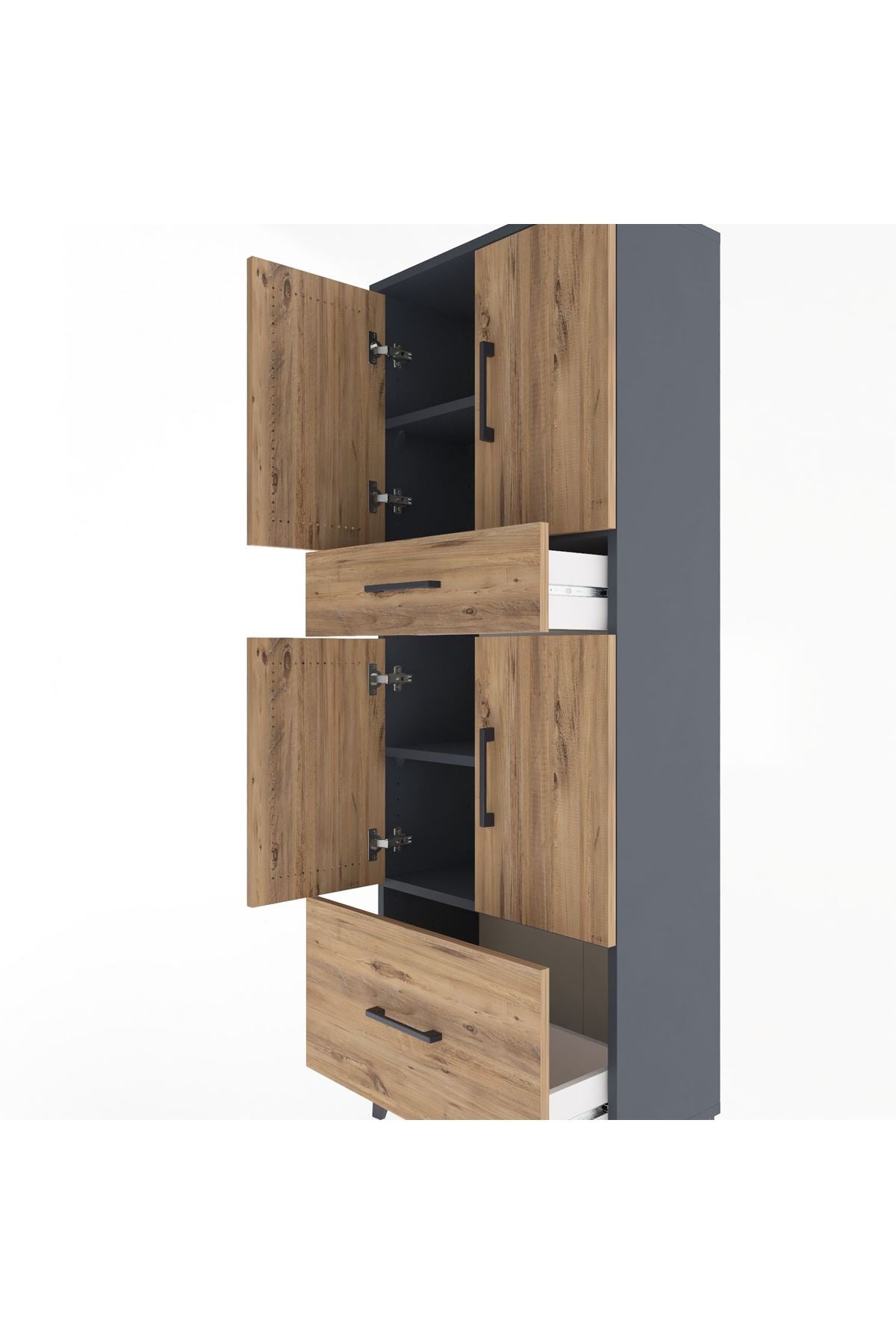 Arges Dolap 4 Raflı 2 Çekmeceli 4 Kapaklı 60x30x163 Antrasit-Çam