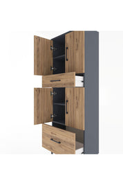 Arges Dolap 4 Raflı 2 Çekmeceli 4 Kapaklı 60x30x163 Antrasit-Çam
