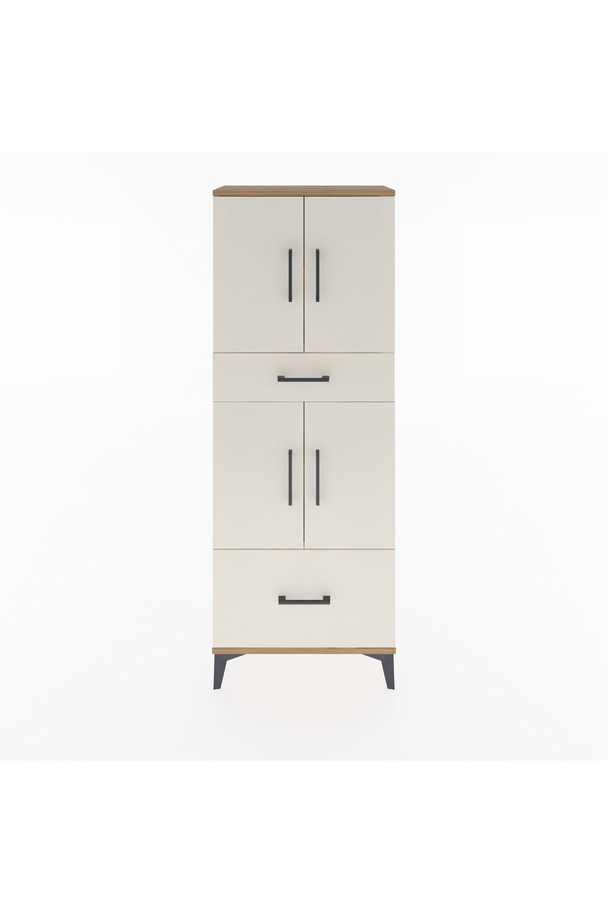 Arges Dolap 4 Raflı 2 Çekmeceli 4 Kapaklı 60x30x163 Çam-Aytaşı