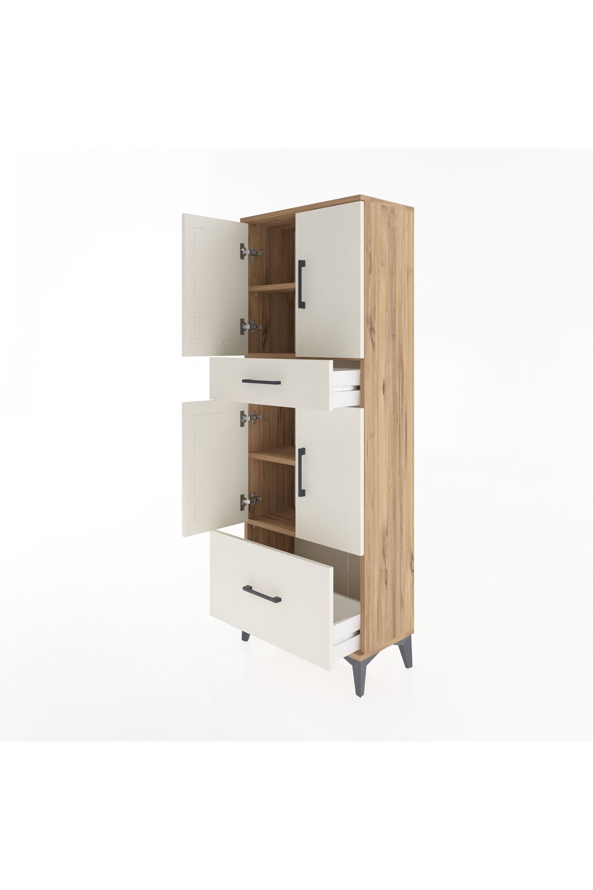 Arges Dolap 4 Raflı 2 Çekmeceli 4 Kapaklı 60x30x163 Çam-Aytaşı