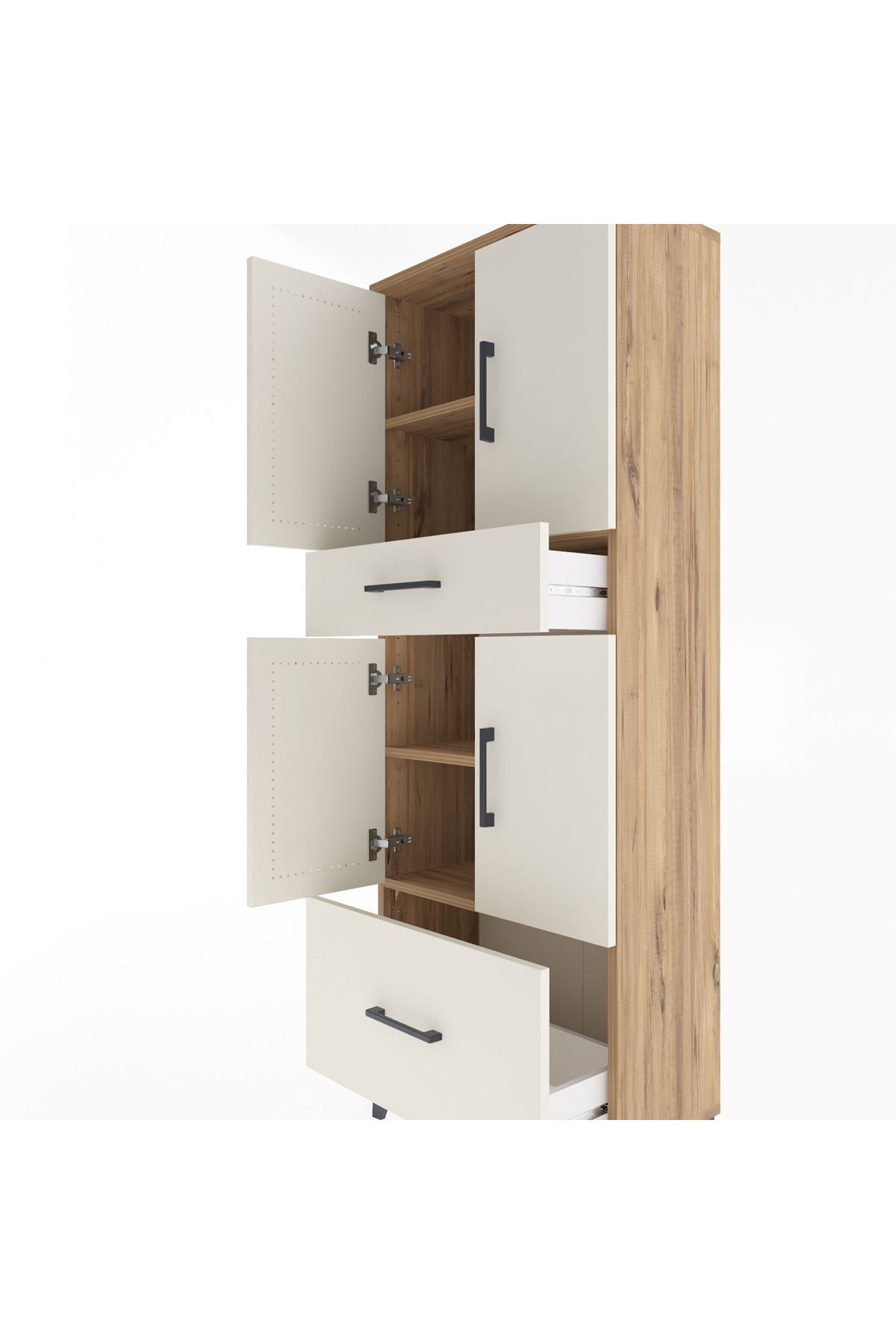 Arges Dolap 4 Raflı 2 Çekmeceli 4 Kapaklı 60x30x163 Çam-Aytaşı