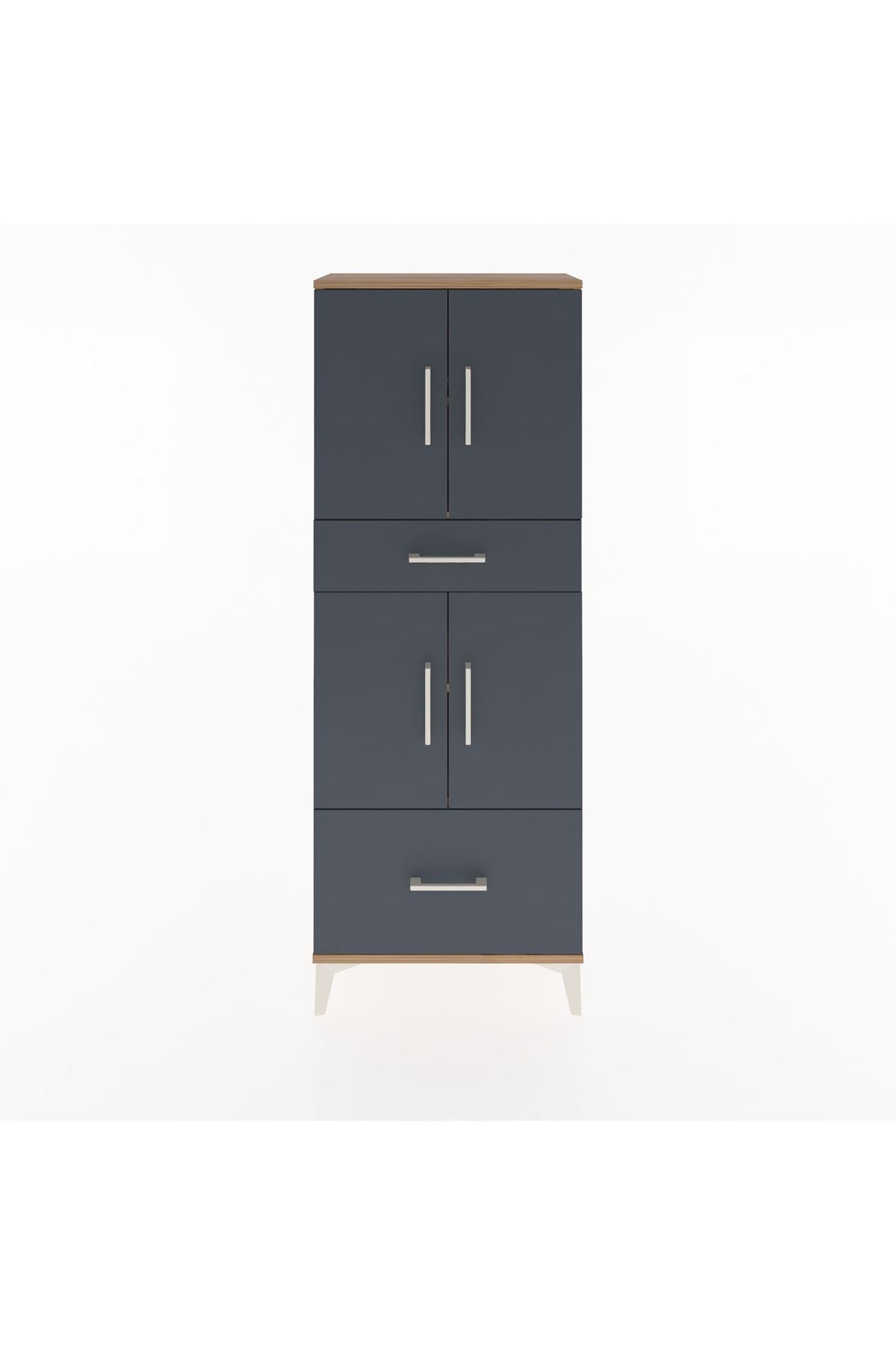 Arges Dolap 4 Raflı 2 Çekmeceli 4 Kapaklı 60x30x163 Çam-Antrasit