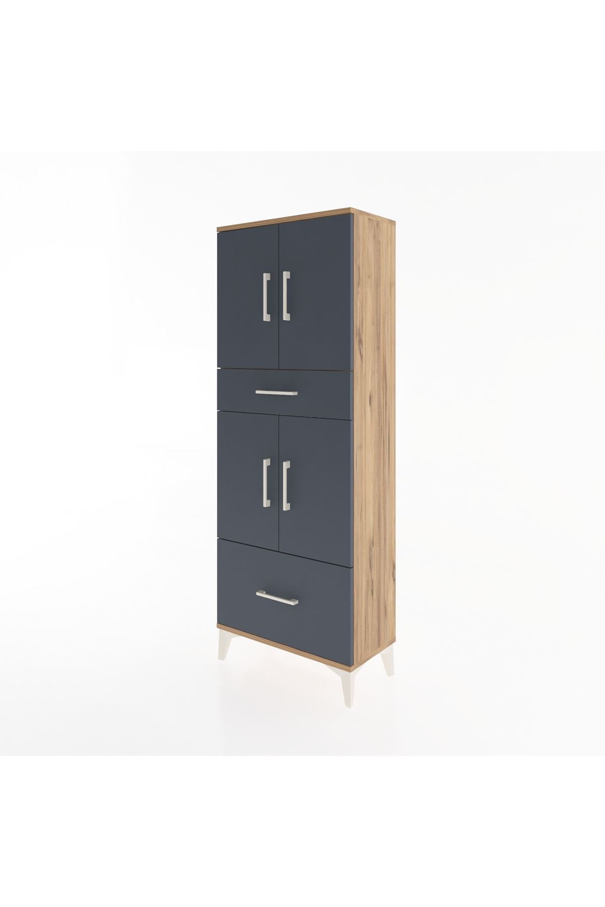Arges Dolap 4 Raflı 2 Çekmeceli 4 Kapaklı 60x30x163 Çam-Antrasit