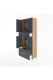 Arges Dolap 4 Raflı 2 Çekmeceli 4 Kapaklı 60x30x163 Çam-Antrasit