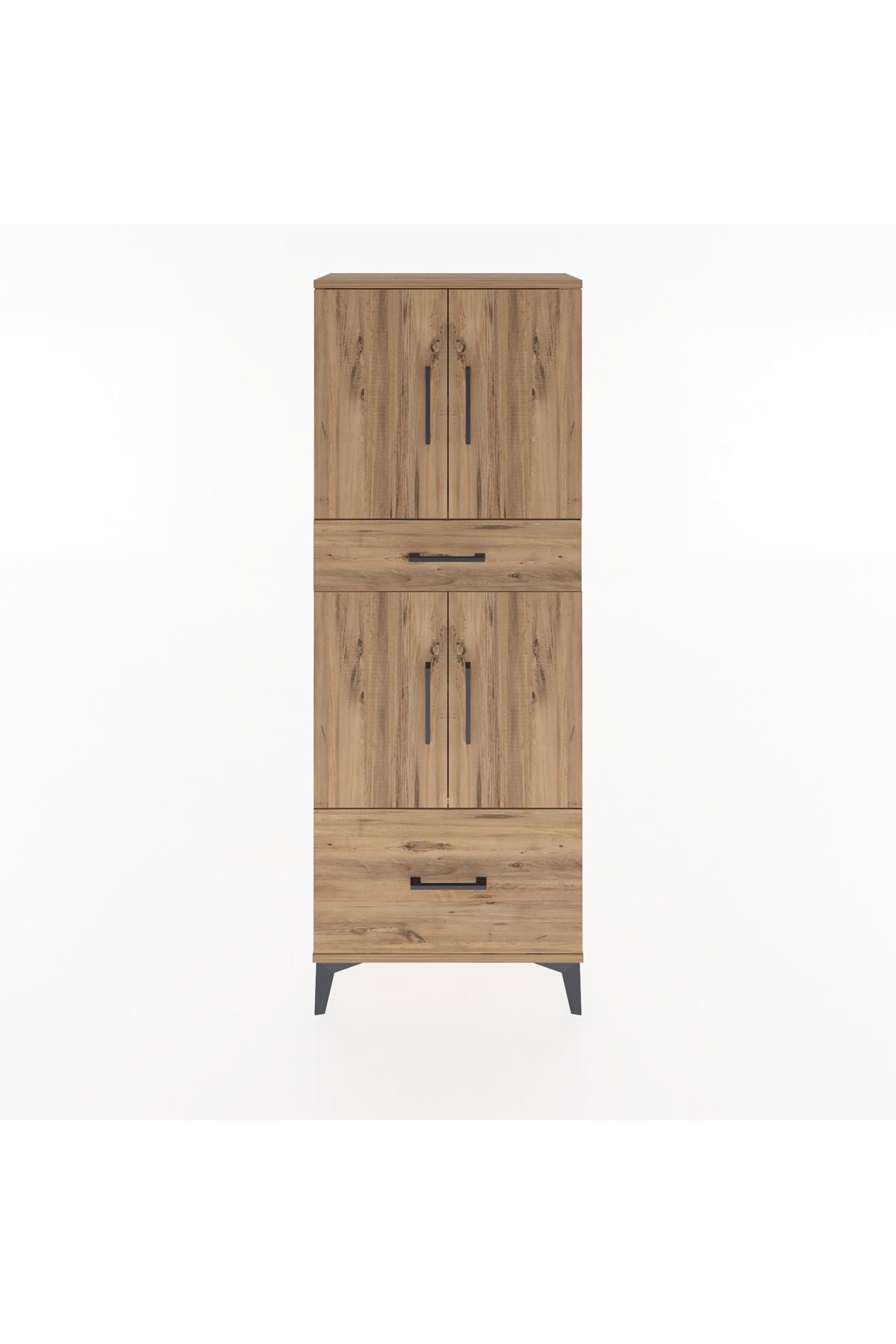 Arges Dolap 4 Raflı 2 Çekmeceli 4 Kapaklı 60x30x163 Çam-Çam