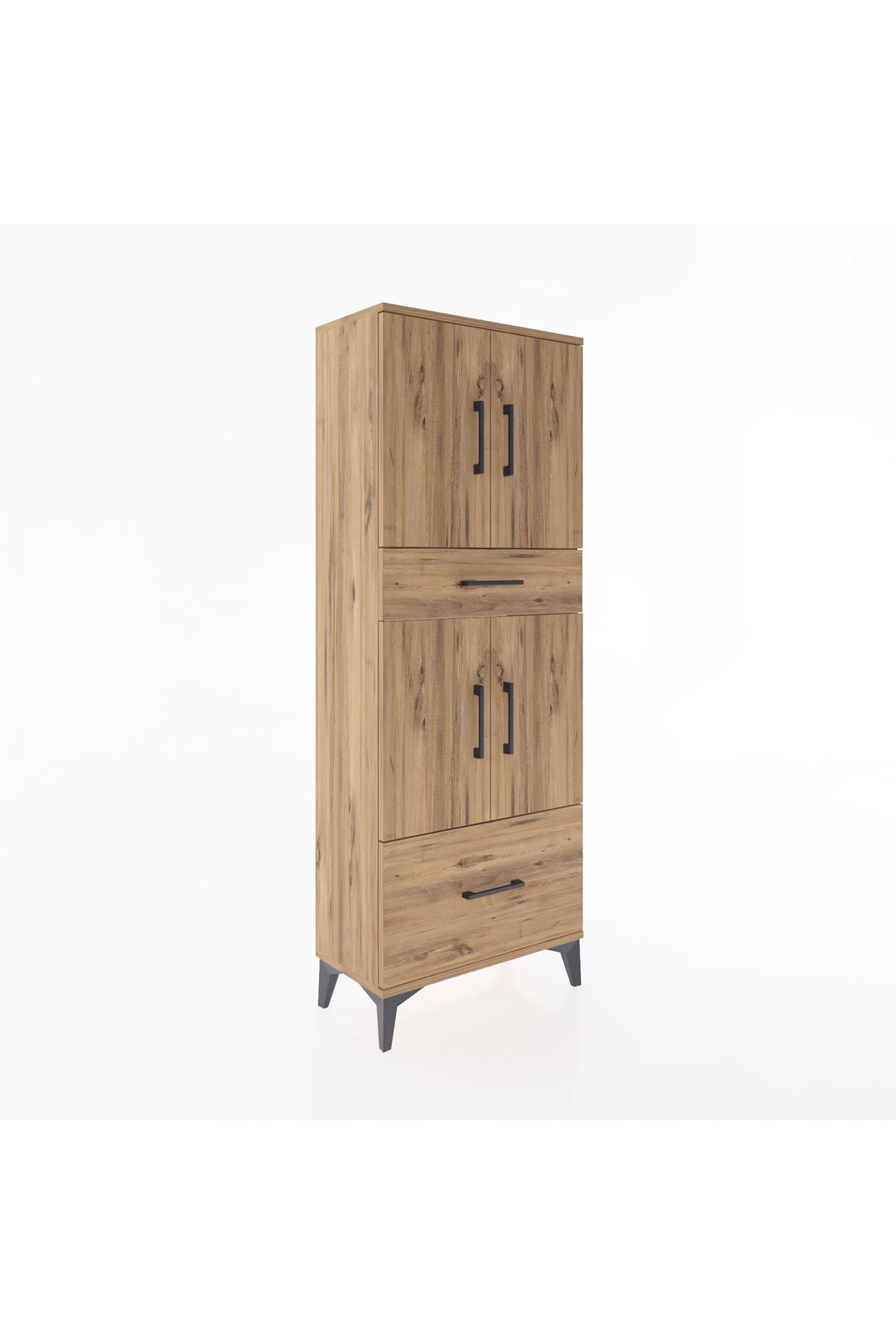 Arges Dolap 4 Raflı 2 Çekmeceli 4 Kapaklı 60x30x163 Çam-Çam