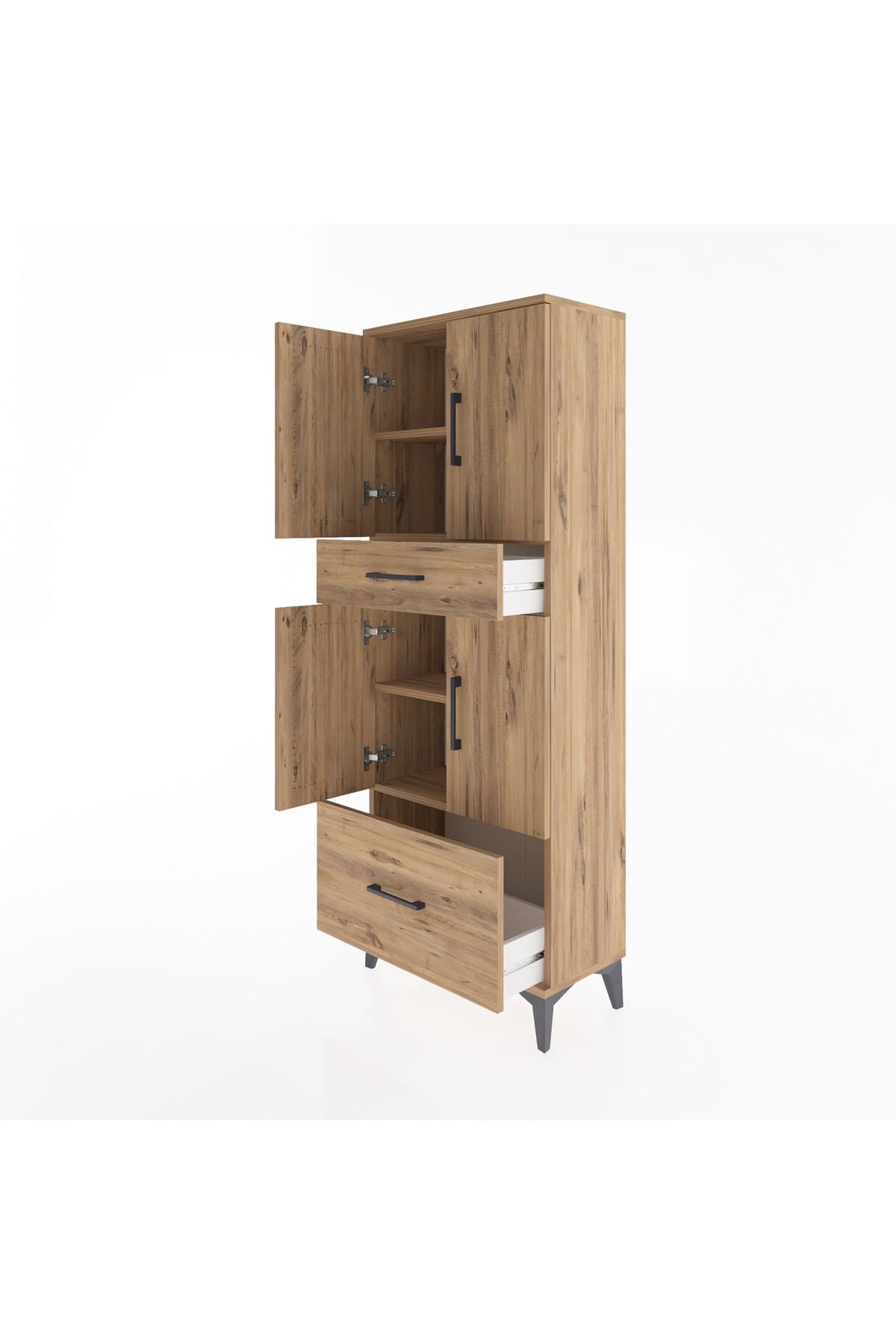 Arges Dolap 4 Raflı 2 Çekmeceli 4 Kapaklı 60x30x163 Çam-Çam