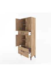 Arges Dolap 4 Raflı 2 Çekmeceli 4 Kapaklı 60x30x163 Çam-Çam