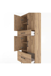 Arges Dolap 4 Raflı 2 Çekmeceli 4 Kapaklı 60x30x163 Çam-Çam