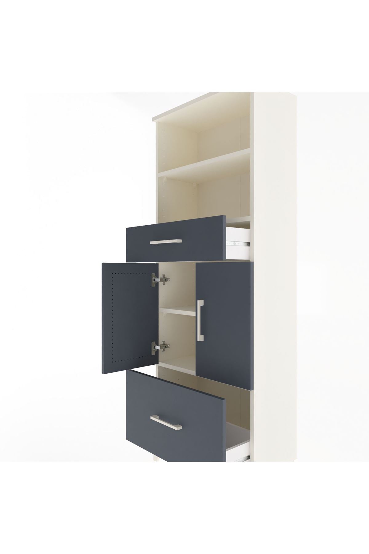 Arges Dolap 4 Raflı 2 Çekmeceli 2 Kapaklı 60x30x163 Aytaşı-Antrasit