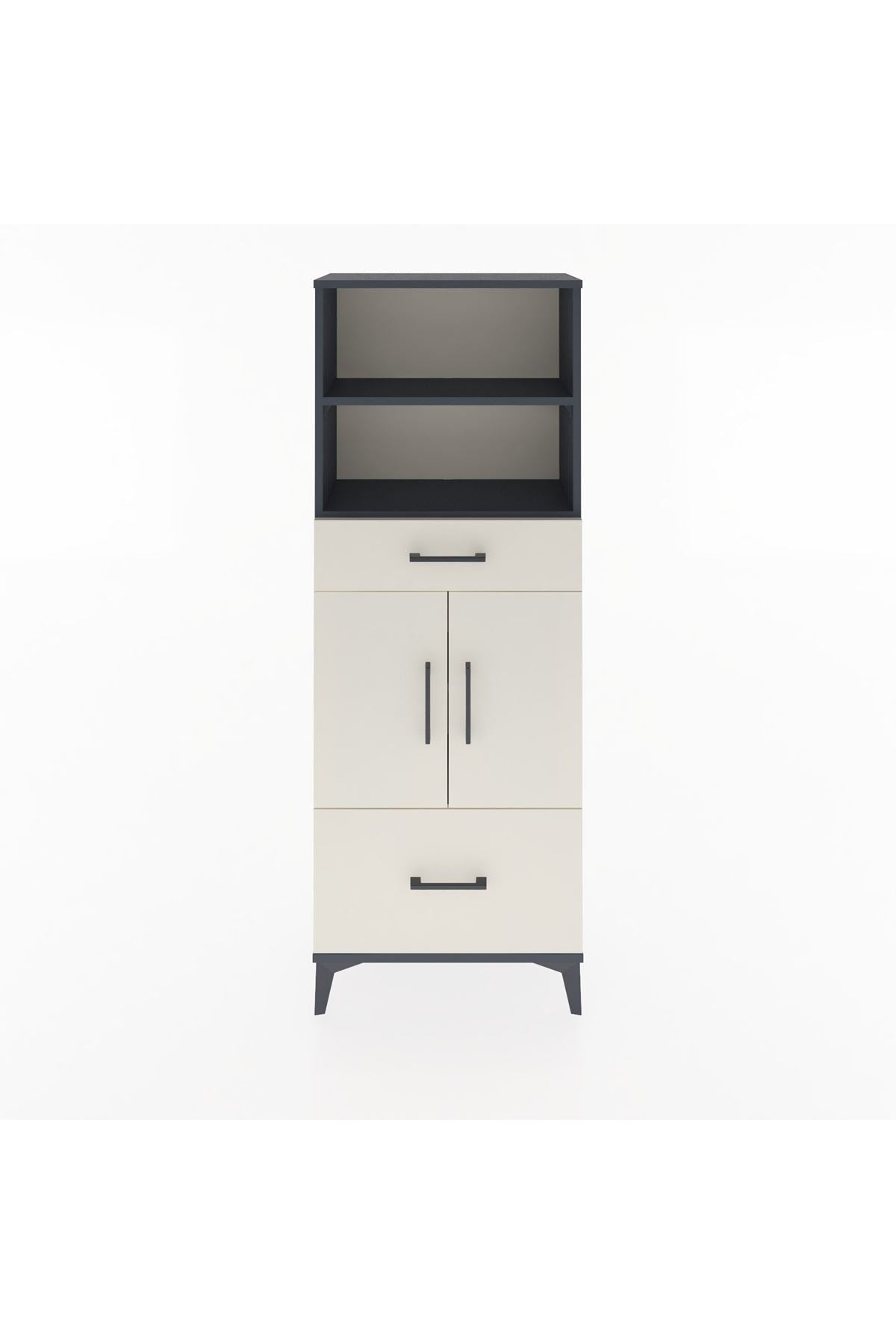 Arges Dolap 4 Raflı 2 Çekmeceli 2 Kapaklı 60x30x163 Antrasit-Aytaşı