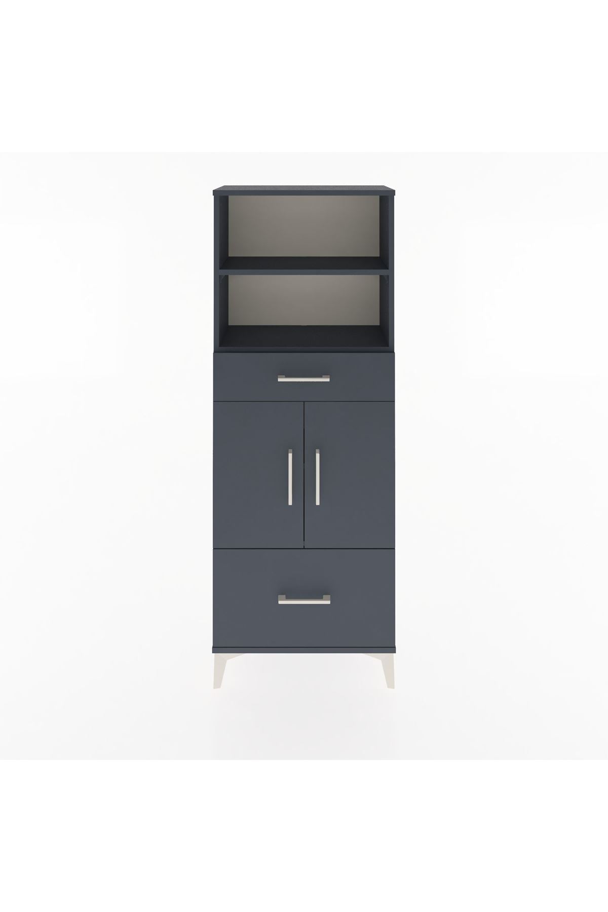 Arges Dolap 4 Raflı 2 Çekmeceli 2 Kapaklı 60x30x163 Antrasit-Antrasit
