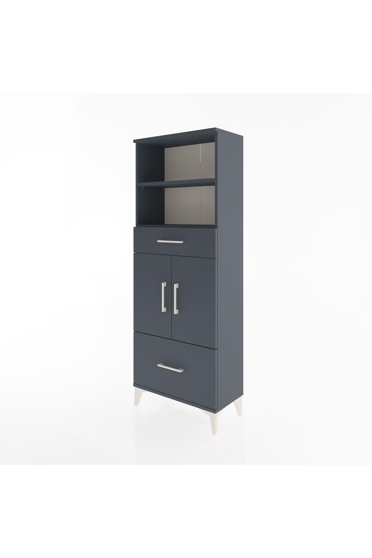 Arges Dolap 4 Raflı 2 Çekmeceli 2 Kapaklı 60x30x163 Antrasit-Antrasit