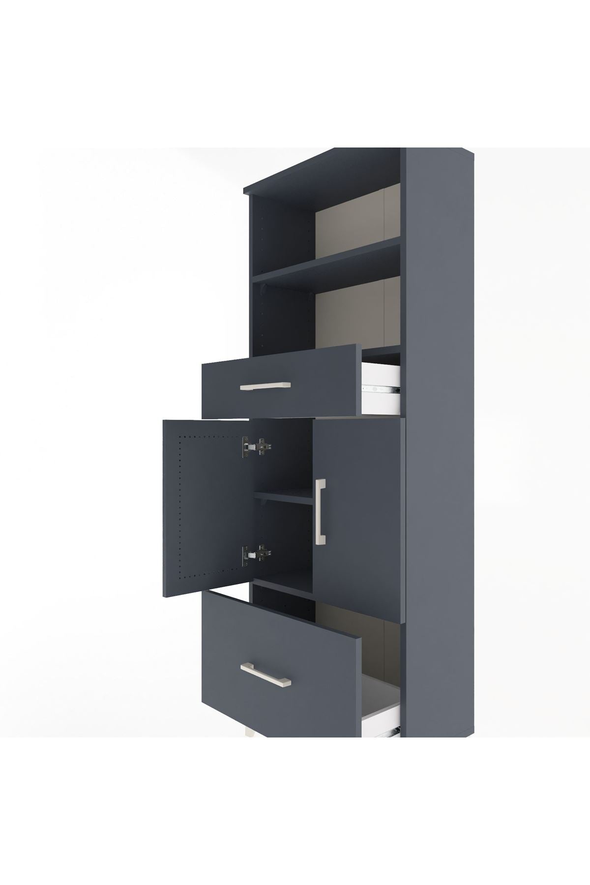 Arges Dolap 4 Raflı 2 Çekmeceli 2 Kapaklı 60x30x163 Antrasit-Antrasit