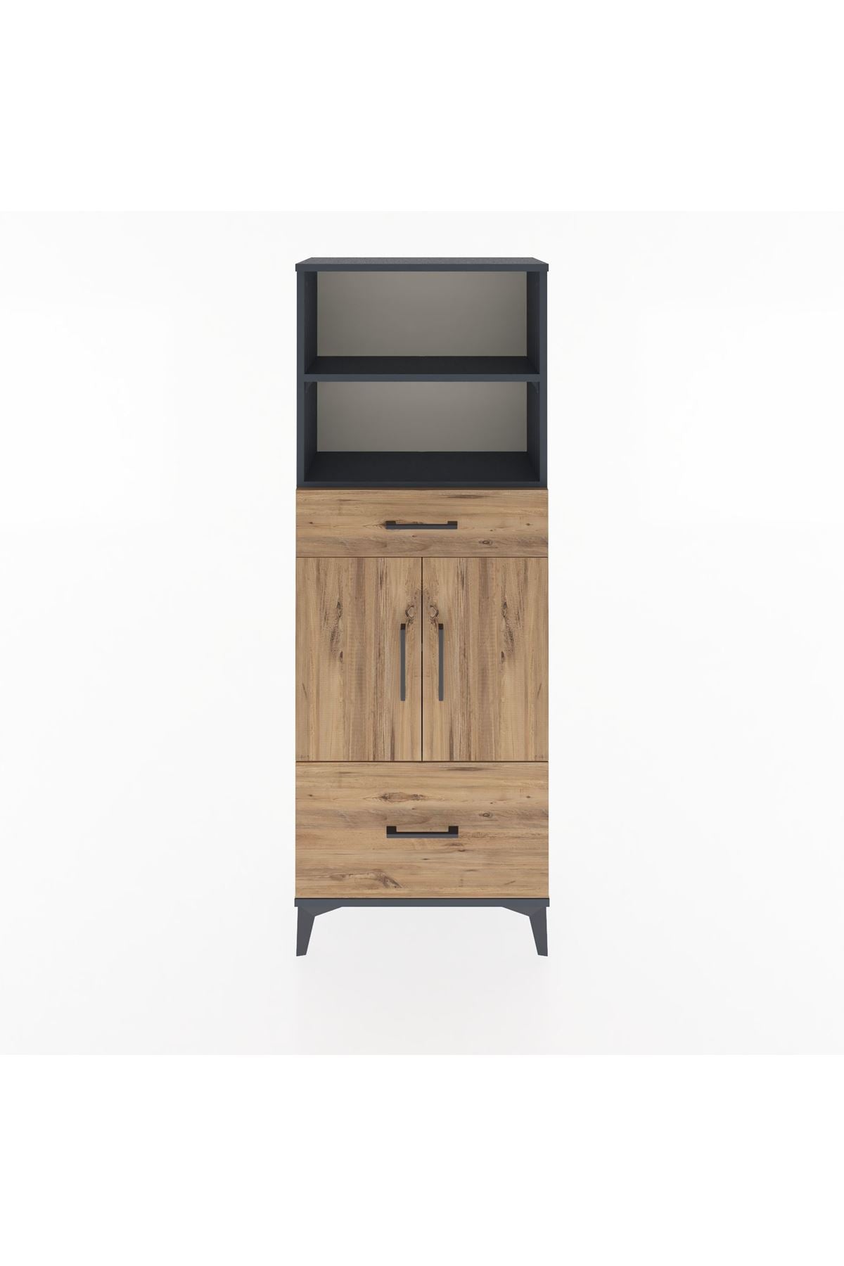 Arges Dolap 4 Raflı 2 Çekmeceli 2 Kapaklı 60x30x163 Antrasit-Çam