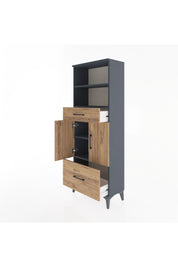 Arges Dolap 4 Raflı 2 Çekmeceli 2 Kapaklı 60x30x163 Antrasit-Çam