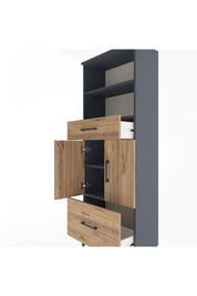 Arges Dolap 4 Raflı 2 Çekmeceli 2 Kapaklı 60x30x163 Antrasit-Çam