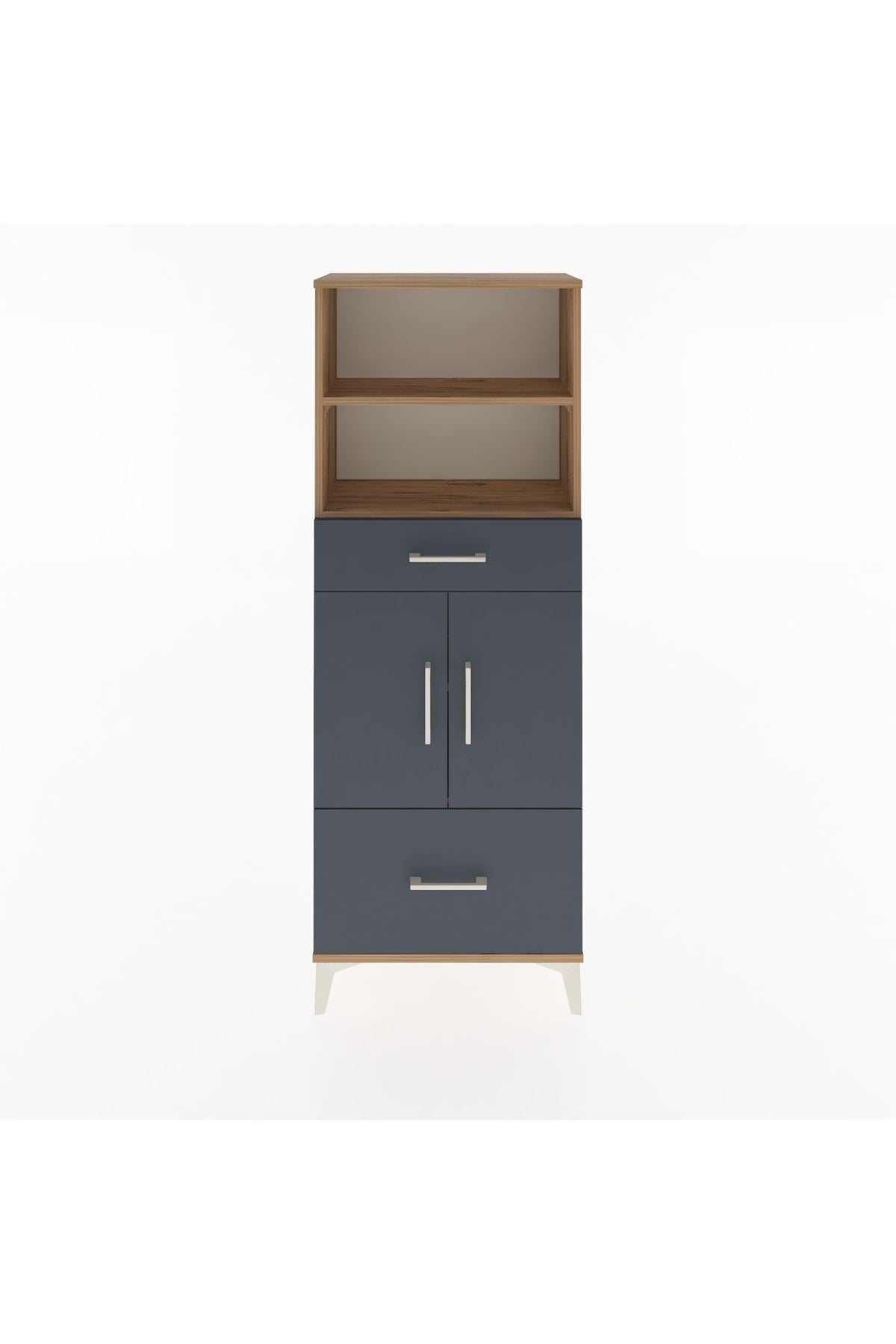 Arges Dolap 4 Raflı 2 Çekmeceli 2 Kapaklı 60x30x163 Çam-Antrasit