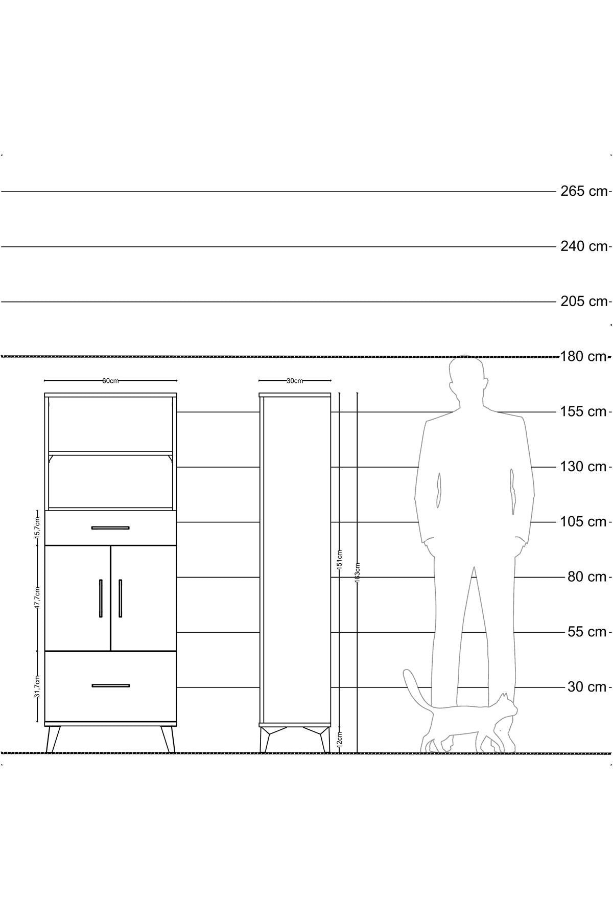 Arges Dolap 4 Raflı 2 Çekmeceli 2 Kapaklı 60x30x163 Antrasit-Çam
