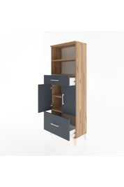 Arges Dolap 4 Raflı 2 Çekmeceli 2 Kapaklı 60x30x163 Çam-Antrasit