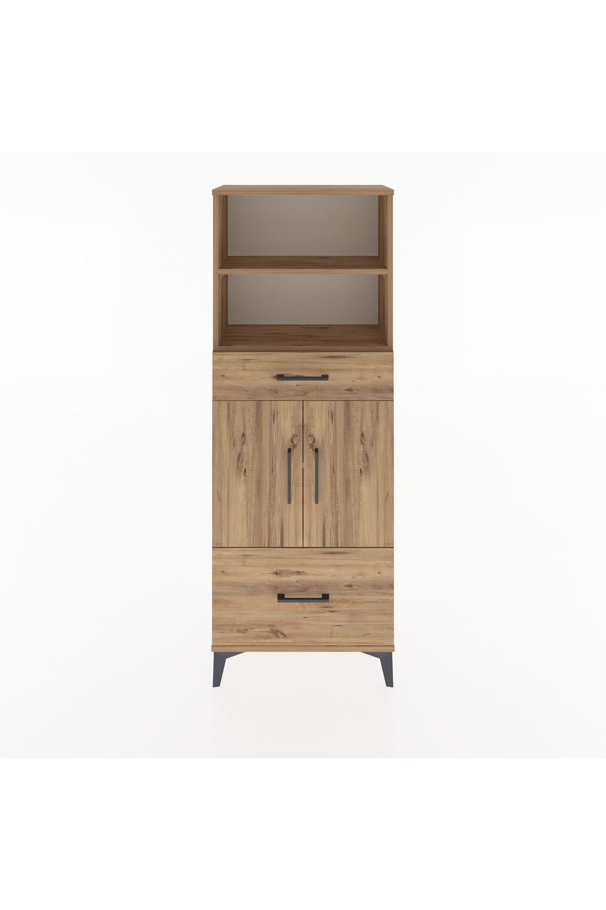 Arges Dolap 4 Raflı 2 Çekmeceli 2 Kapaklı 60x30x163 Çam-Çam