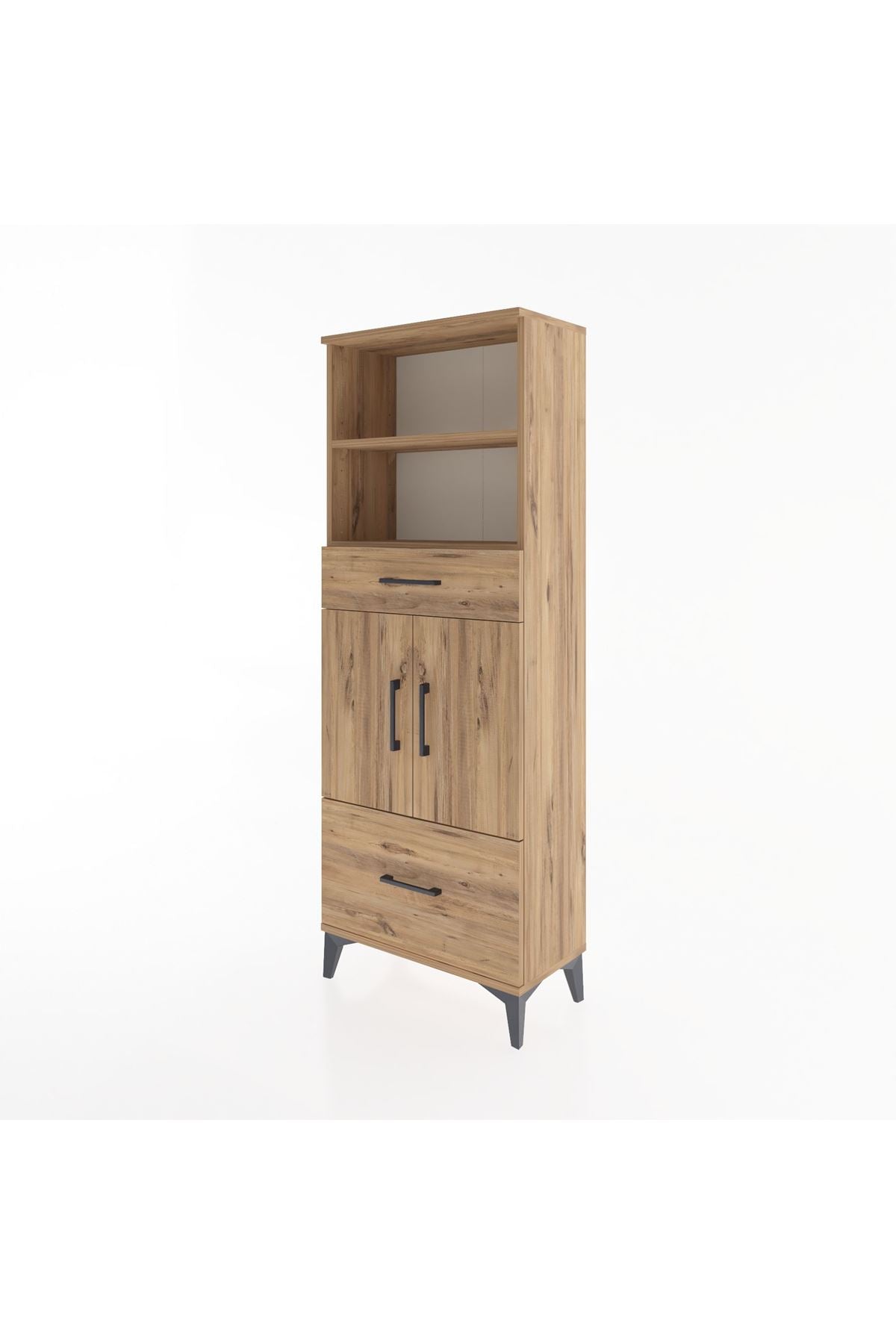 Arges Dolap 4 Raflı 2 Çekmeceli 2 Kapaklı 60x30x163 Çam-Çam